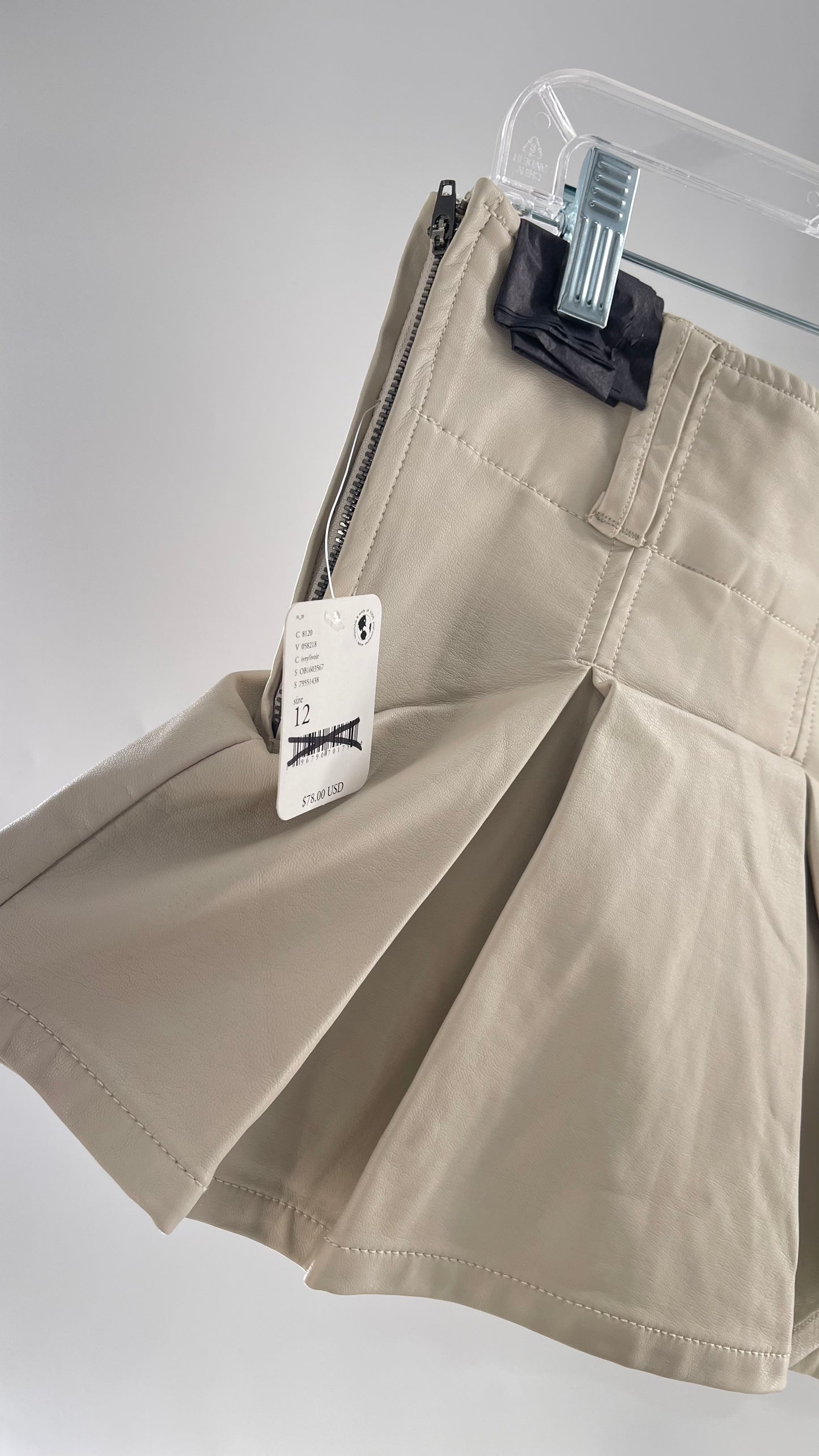 Free People Off White Pleated Vegan Leather Ultra Micro Mini Skirt with Hidden Built in Shorts (12)