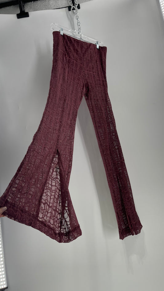 Free People Plum Lace Flares with Vented Hem and Sewn in Shorts Tags Attached (Medium)