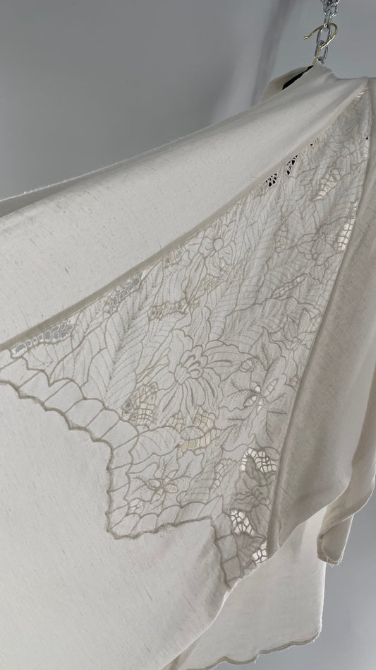 Intimately Free People Linen/Cotton White Cape with Embroidery Design  (Medium)