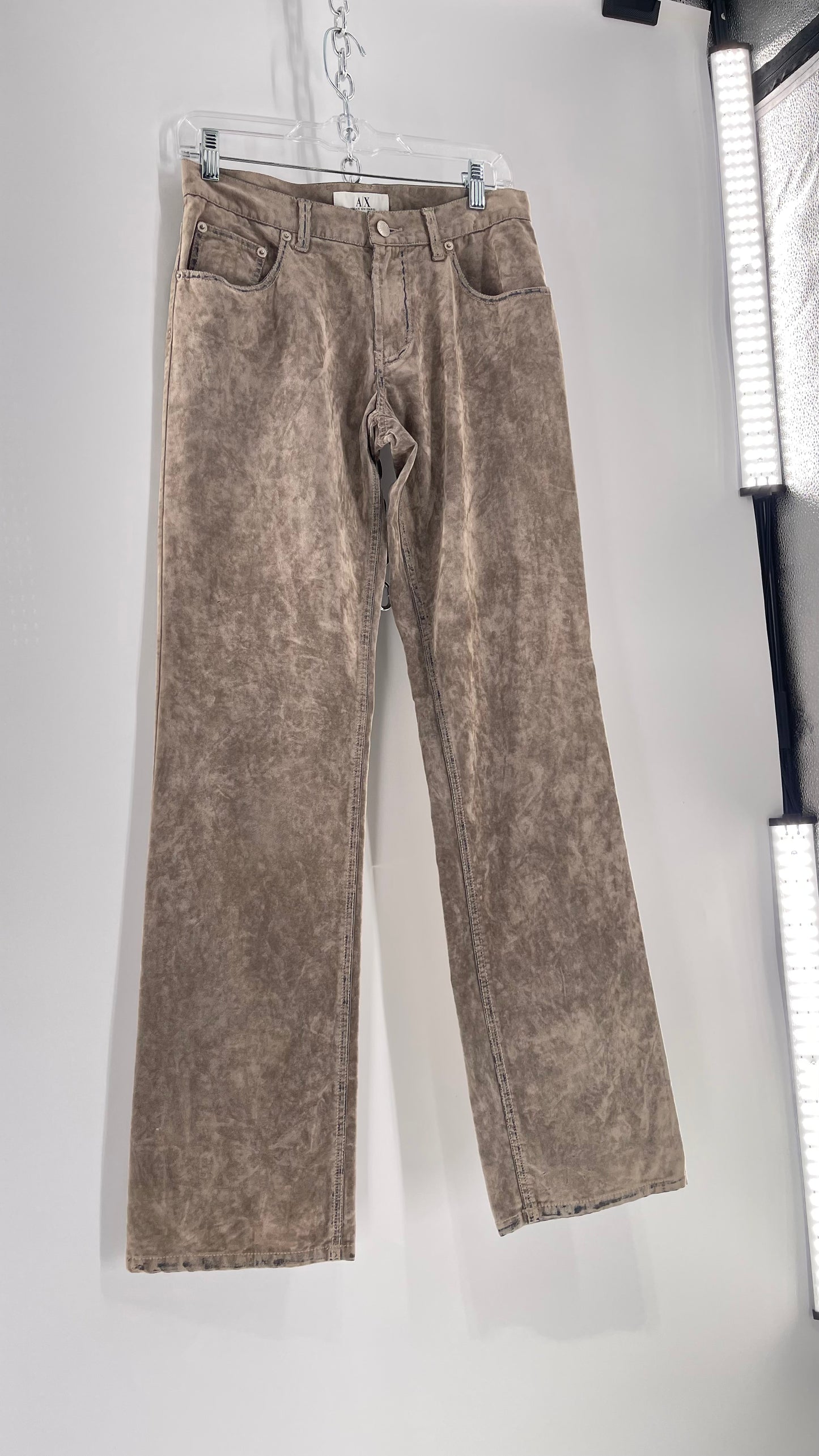 Armani Exchange Grey Velour Straight Legs with Denim Seam Details (Size 4)