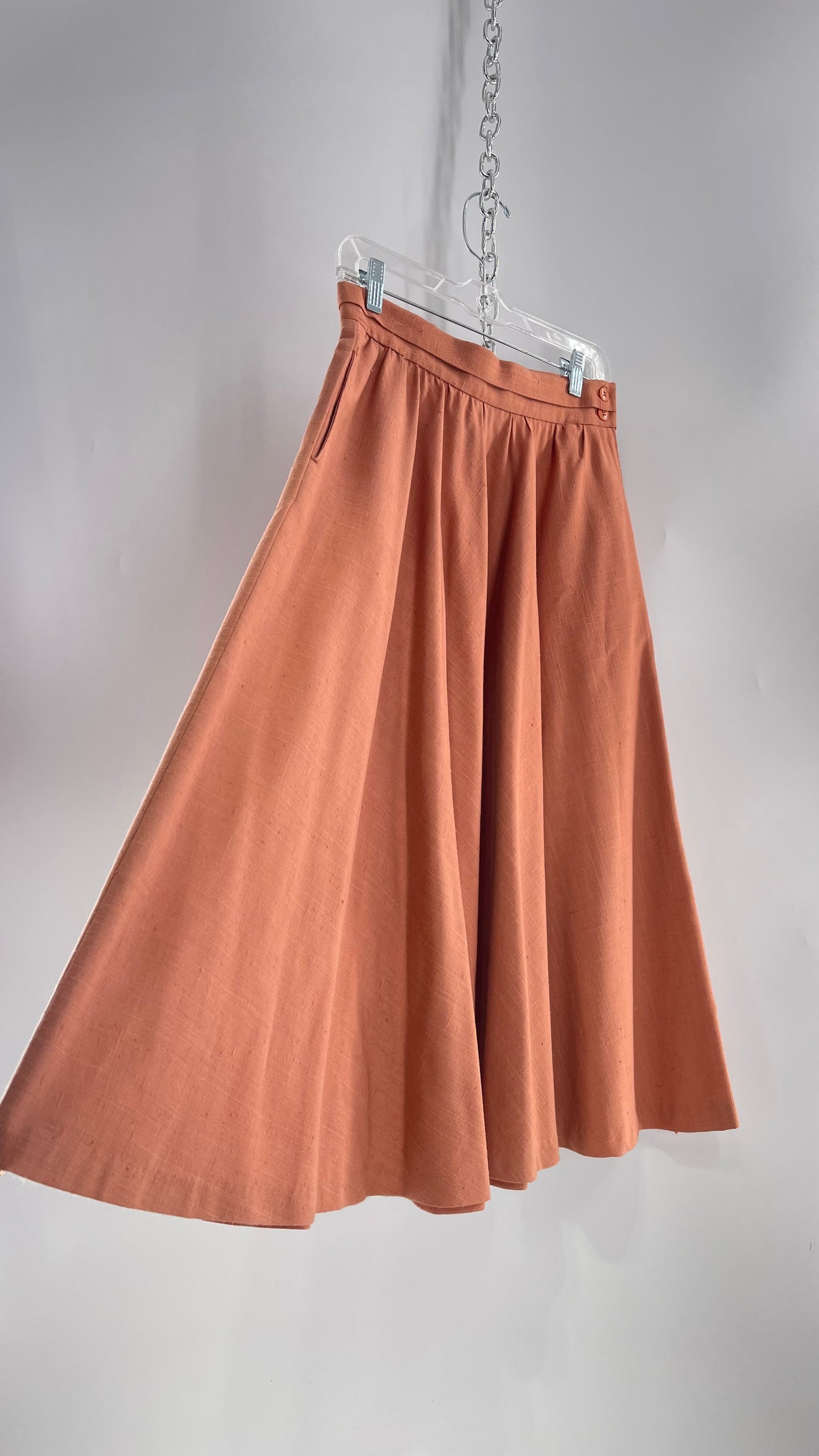 Vintage David N Linen Look Apricot Pink/Orange Circle Skirt with Pockets (9/10)