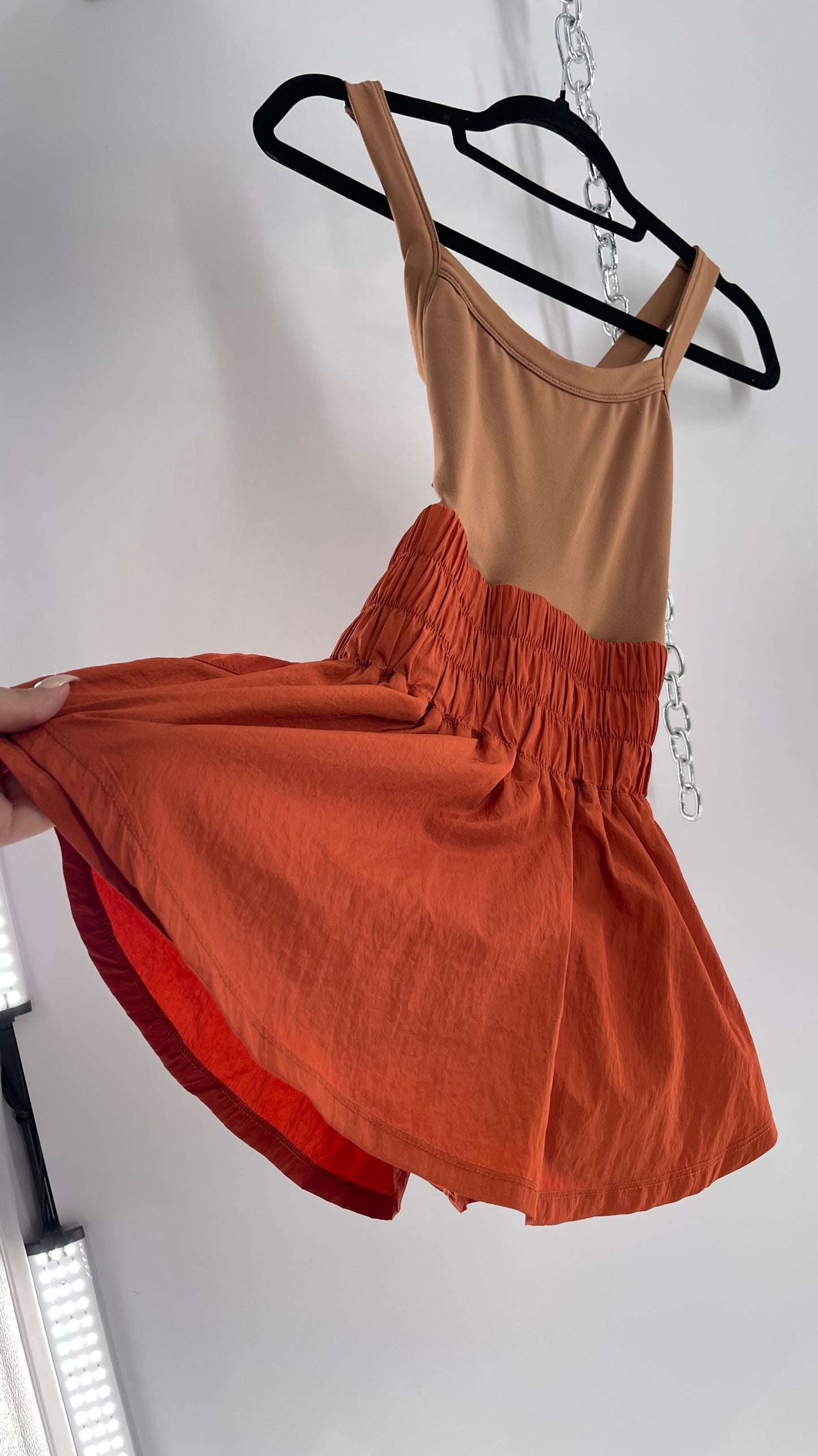 Free People Movement Tan Jumpsuit with Burnt Orange Parachute Shorts (XS)