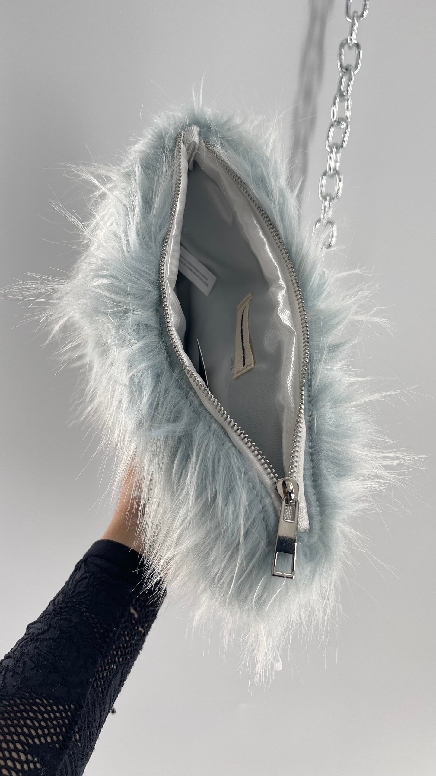 Urban Outfitters Baby Blue Troll Hair Fuzzy Makeup Bag