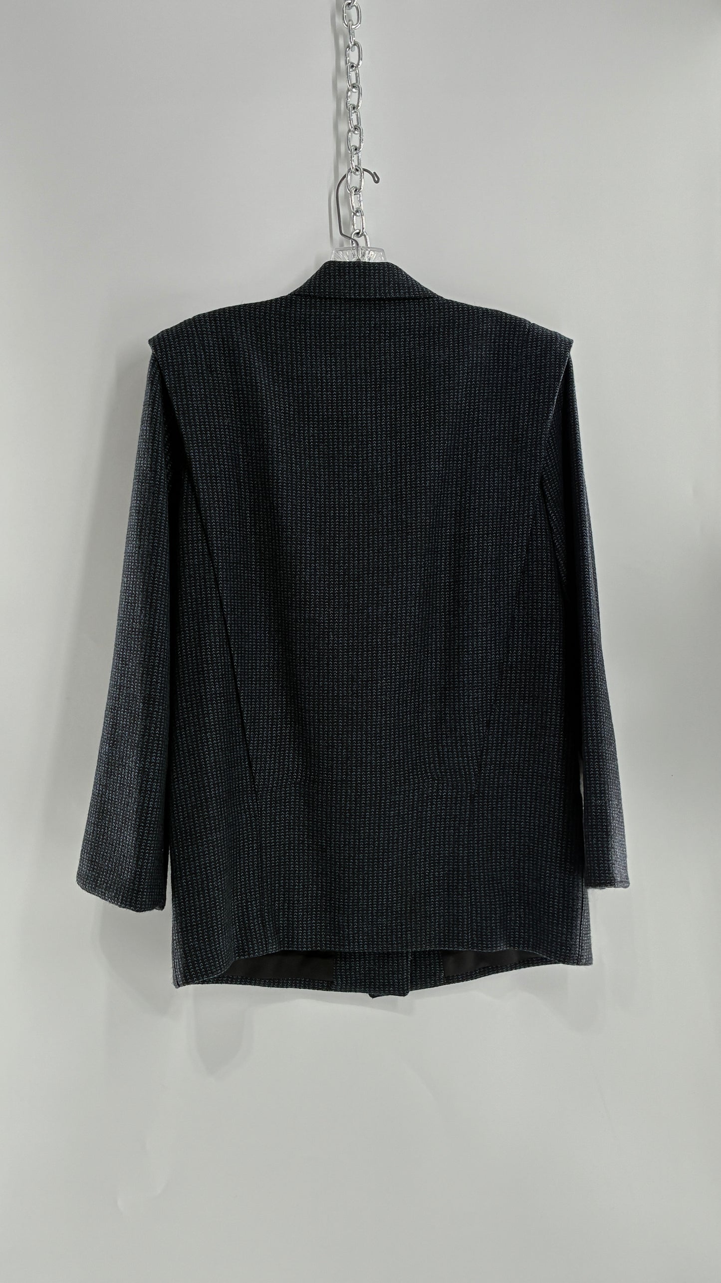Vintage CHRISTIAN DIOR Navy Woven Maxi Skirt and Oversized Lapel Style Blazer with Padded Shoulders (8)