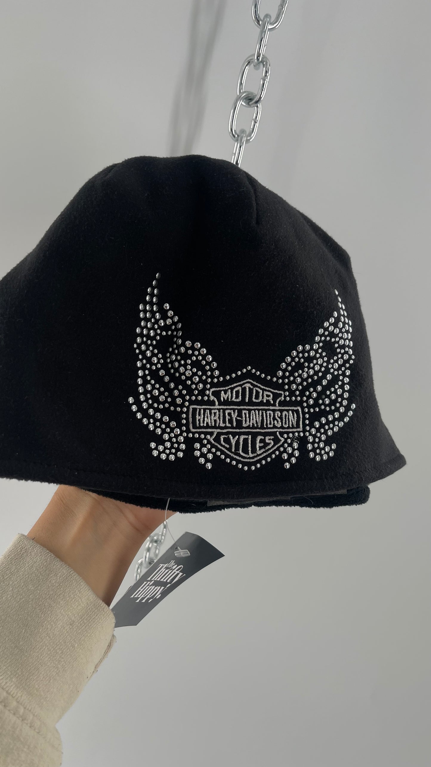 Vintage Harley Davidson Studded Bedazzled Beanie