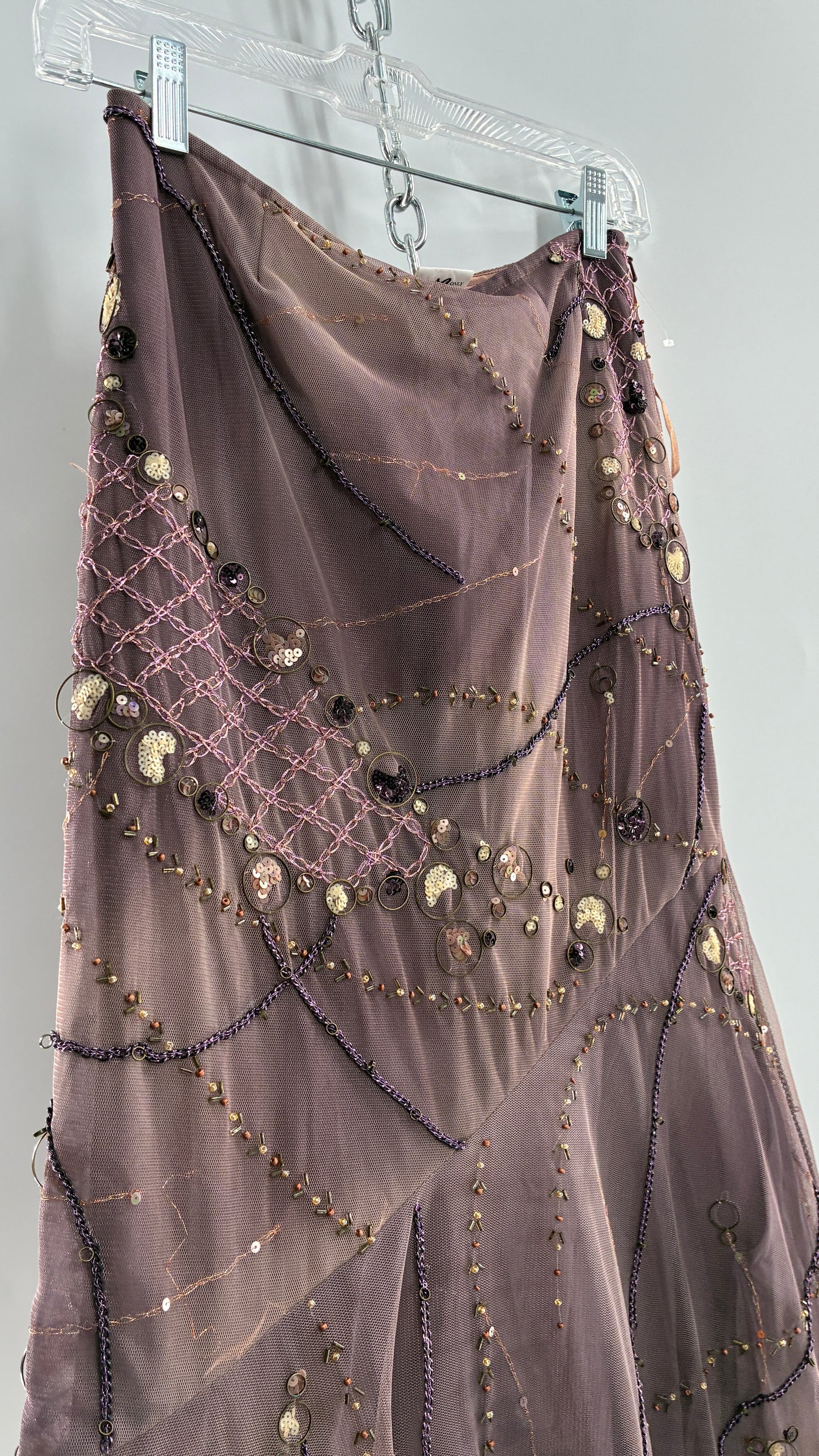 Vintage ALBERTO MAKALI Completely Embroidered and Beaded Maxi Asymmetric Dusty Purple Skirt (4)