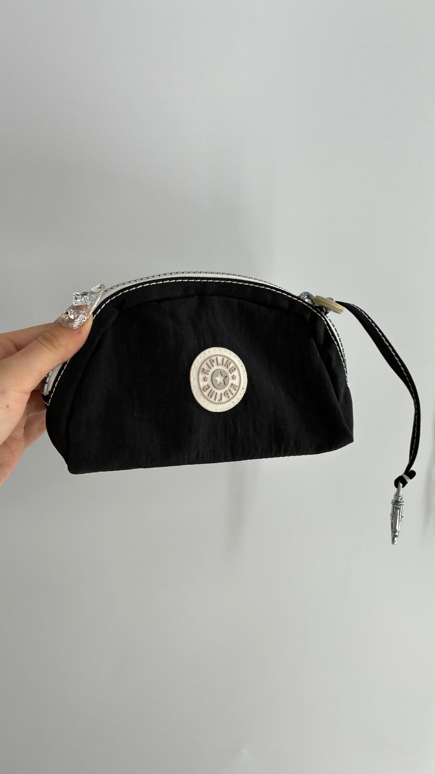 Kipling Black Pouch with Contrast White Zipper