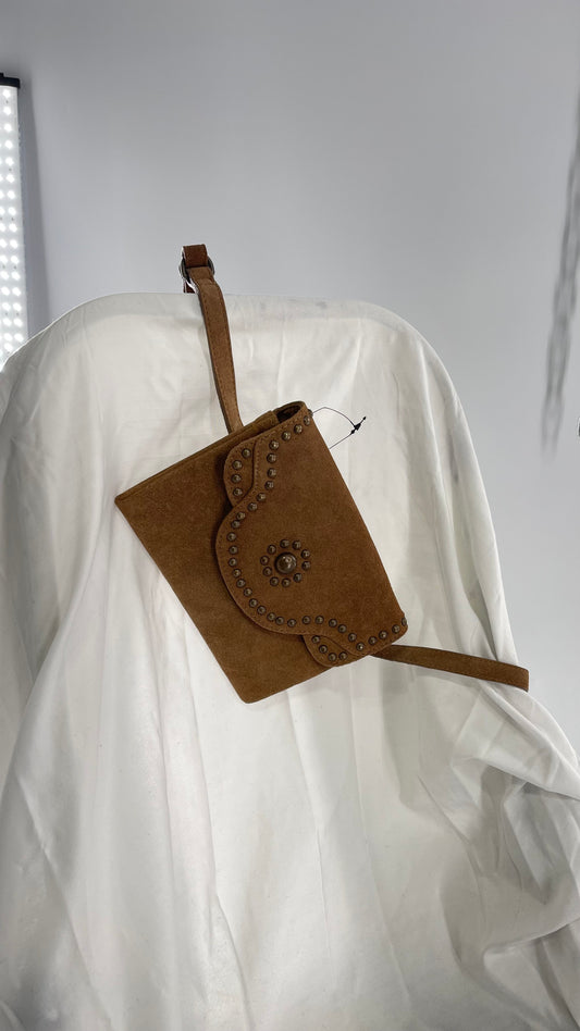 Free People Brown Leather Studded Fanny Pack / Waist Belt and Satchel