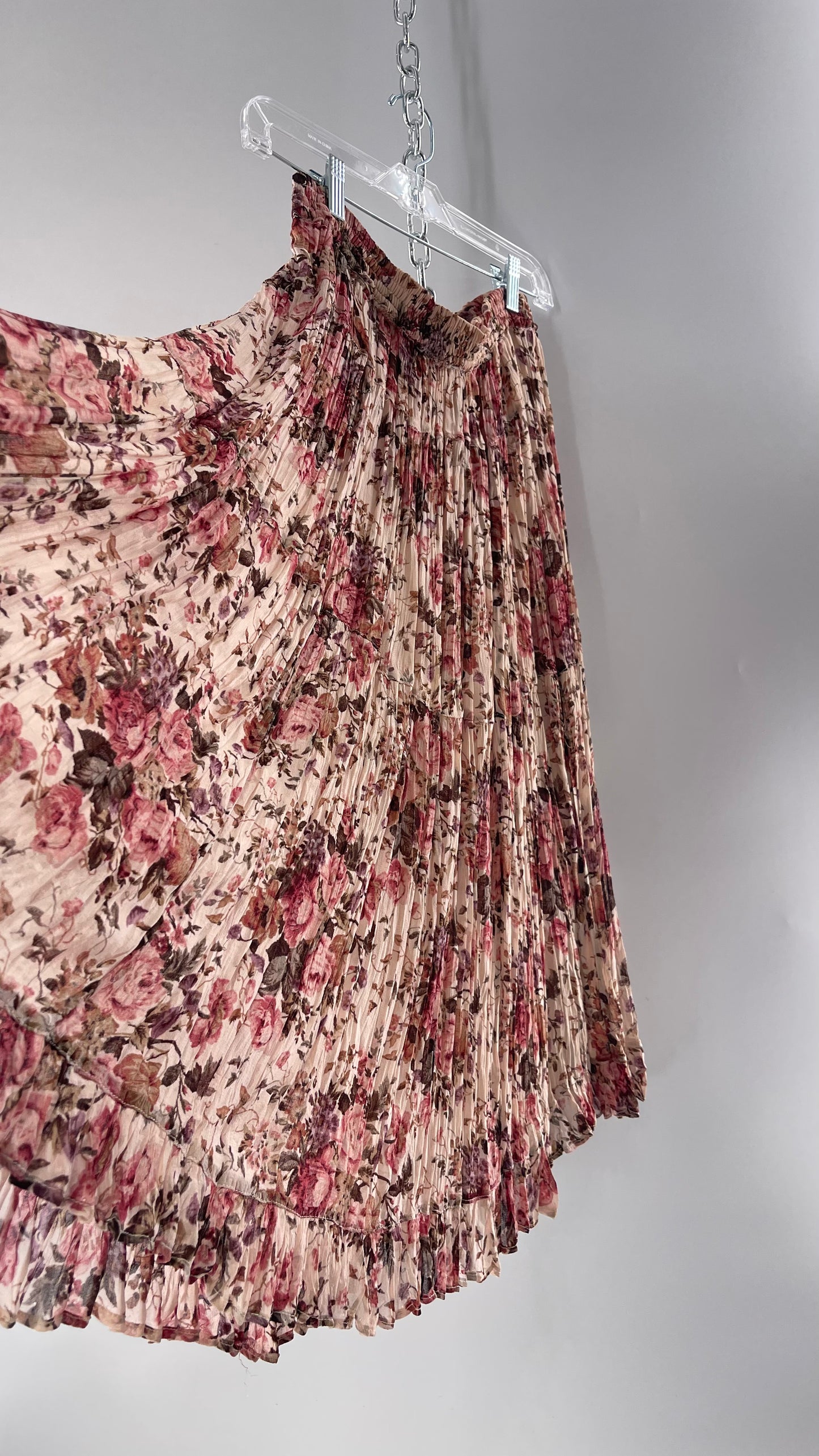Vintage Hand Made Romantic Pink Floral Skirt (L)