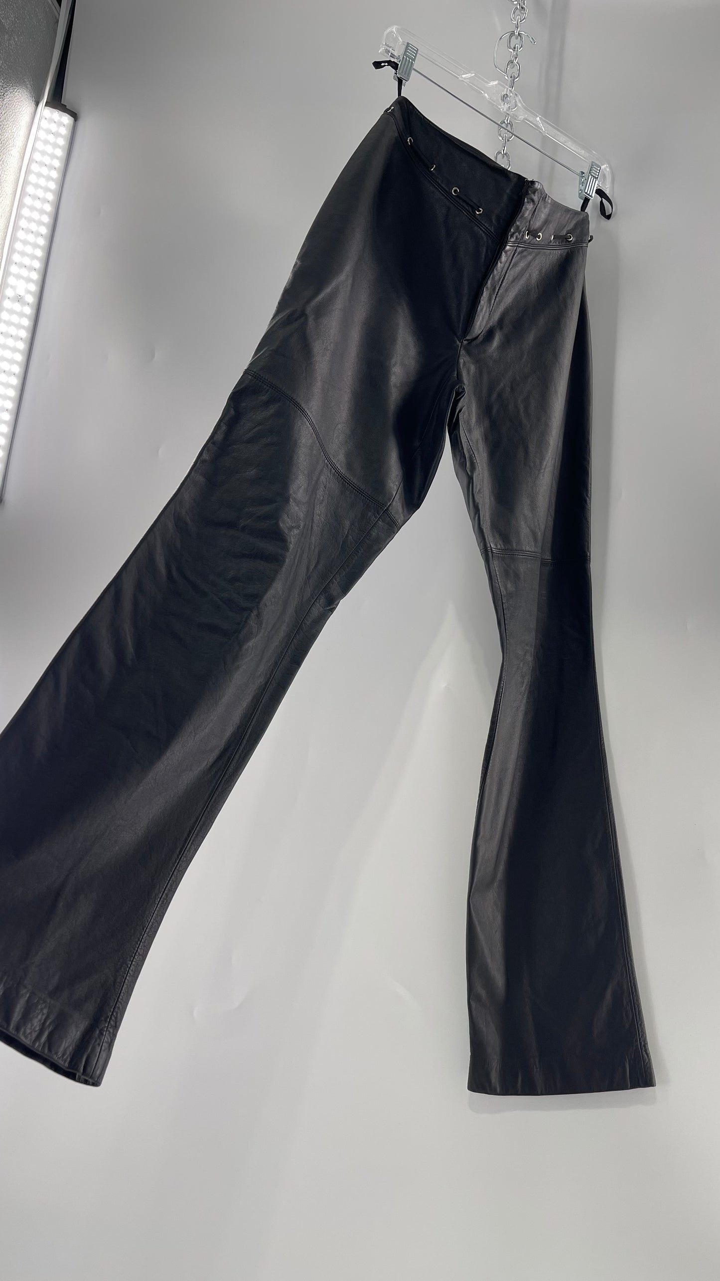 Vintage 90s RALPH Ralph Lauren Thin Leather Pants with Thread Through Grommet Detail on Waistline (4)