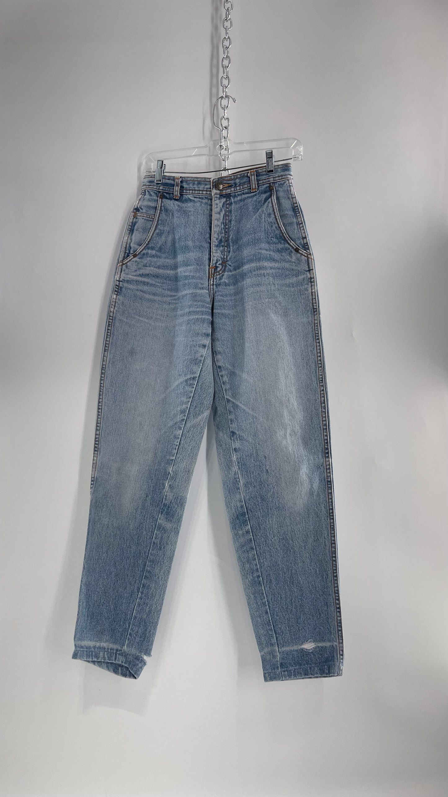 Vintage Sergio Valente Light Blue Ultra High Waisted Mom Jeans with Distressing (28)
