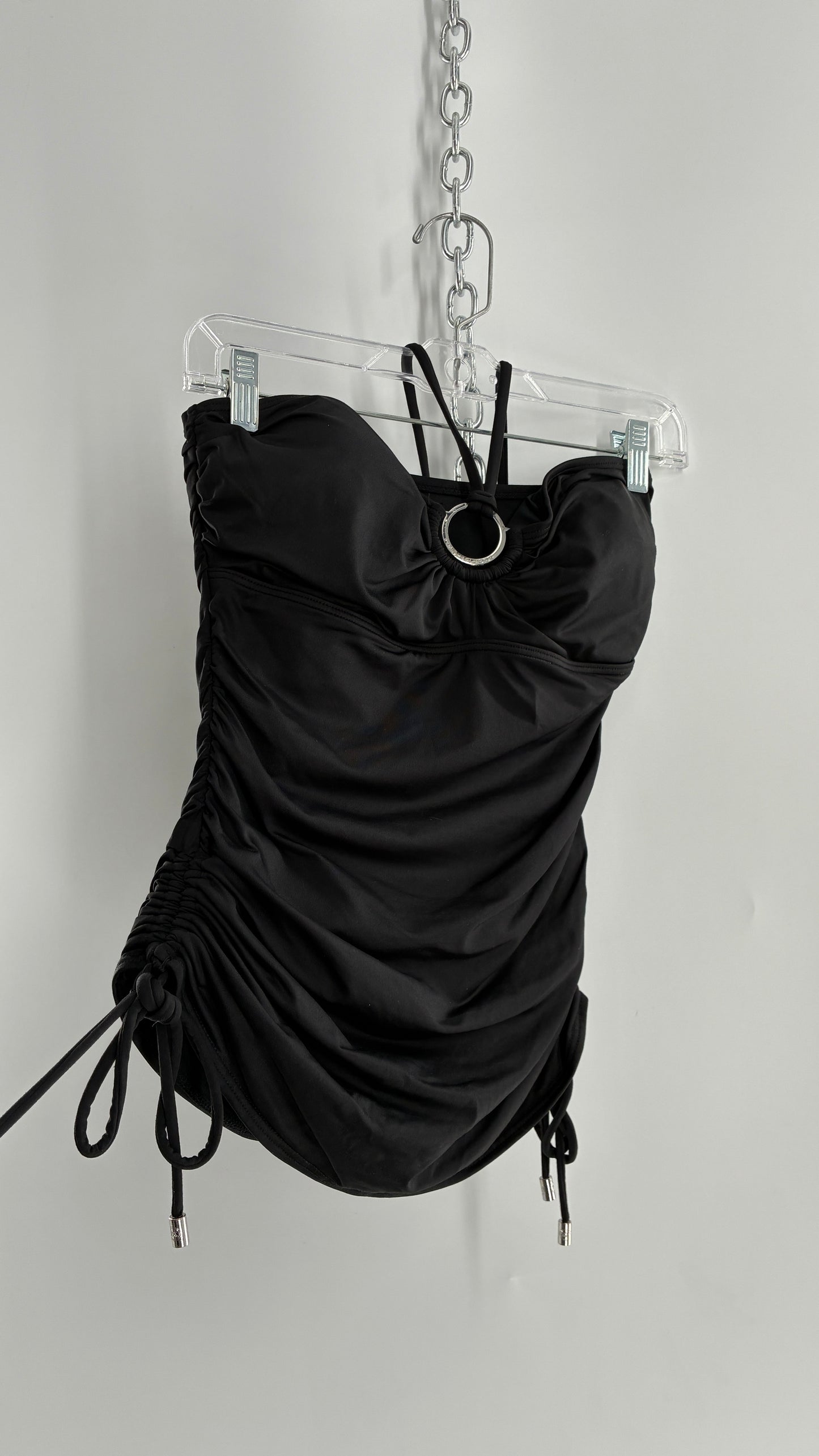 Vintage Michael Kors Ruched Tankini with Adjustable Sides, Halter Choker, and Branded Hoop (Small)
