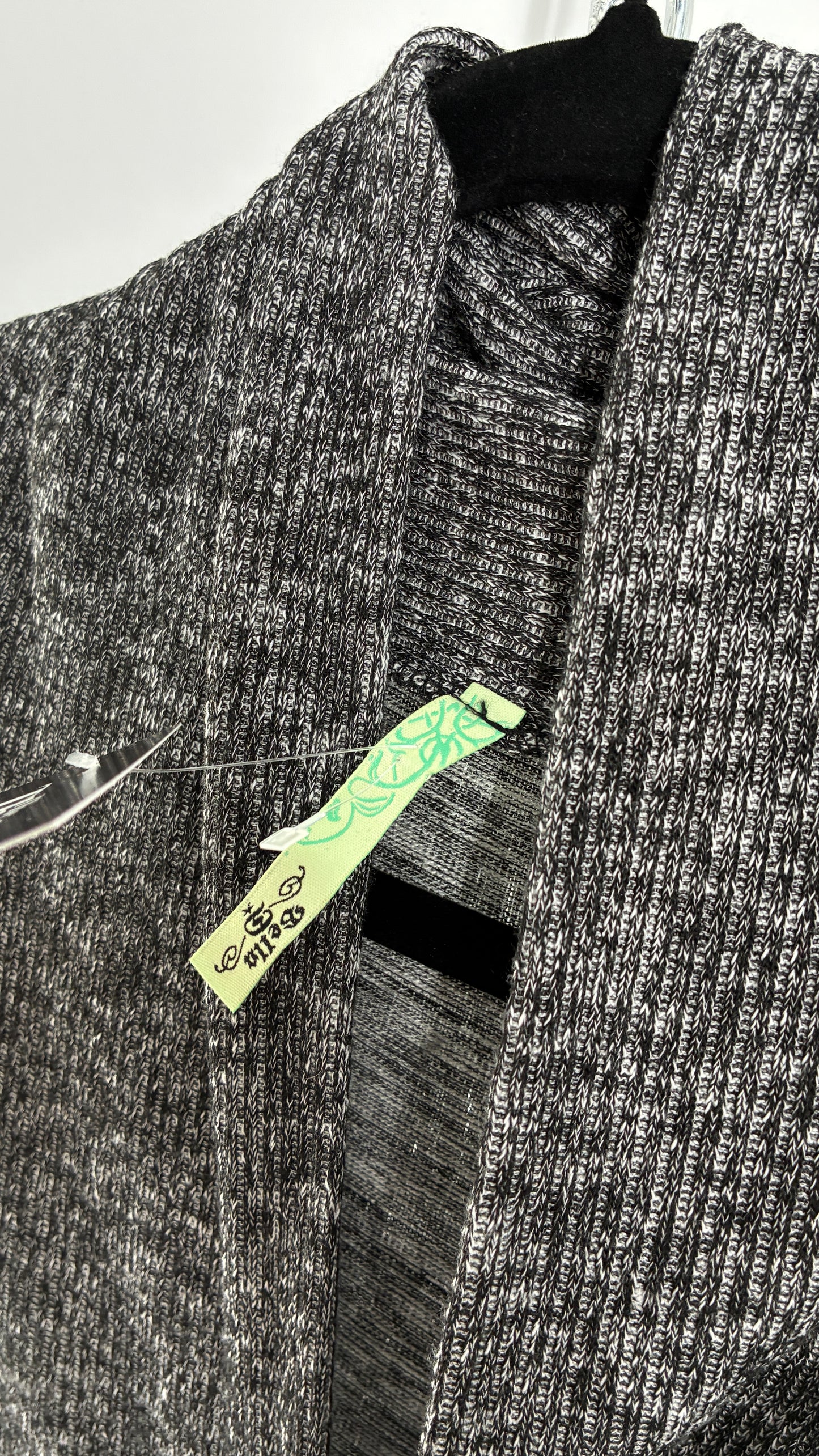 Vintage BELLA Knit Grey and Black Knit Bubble Hem Mini Dress with Under Bust Buckles (Small)