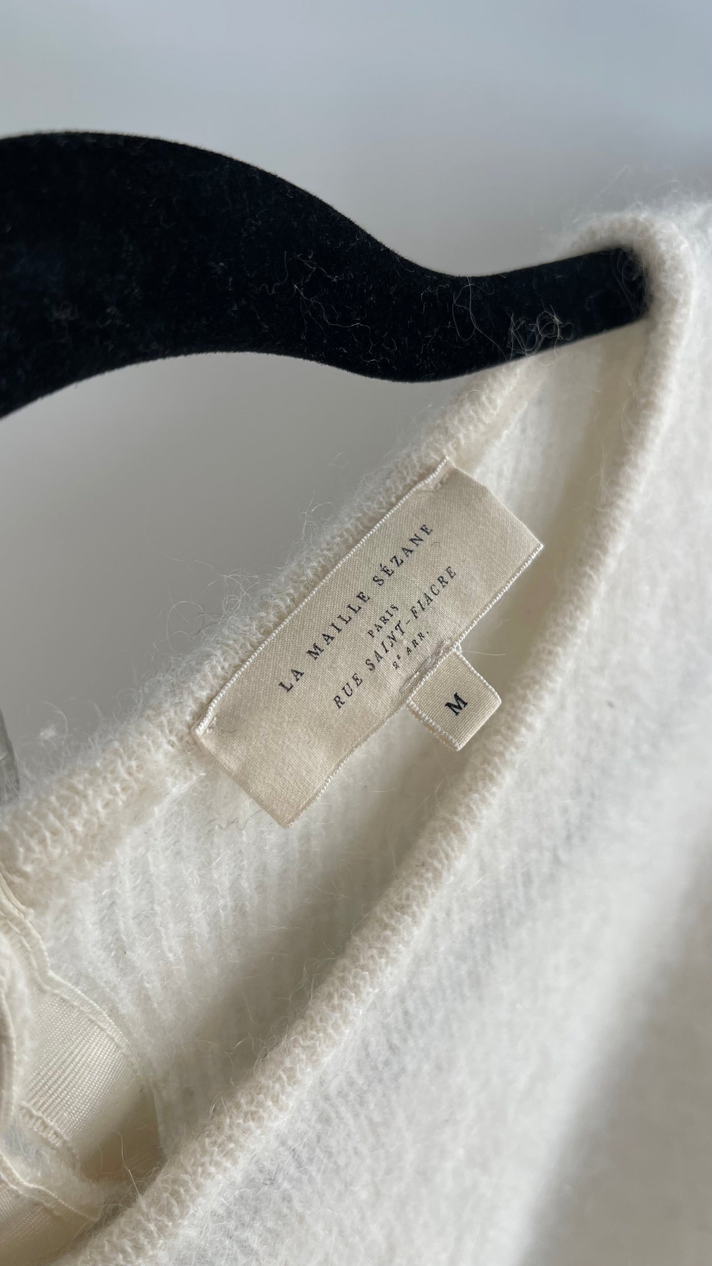 Vintage La Maille Sézane PARIS Rue Saint Fiagre White Alpaca/Mohair Button Back Cardigan (Medium)