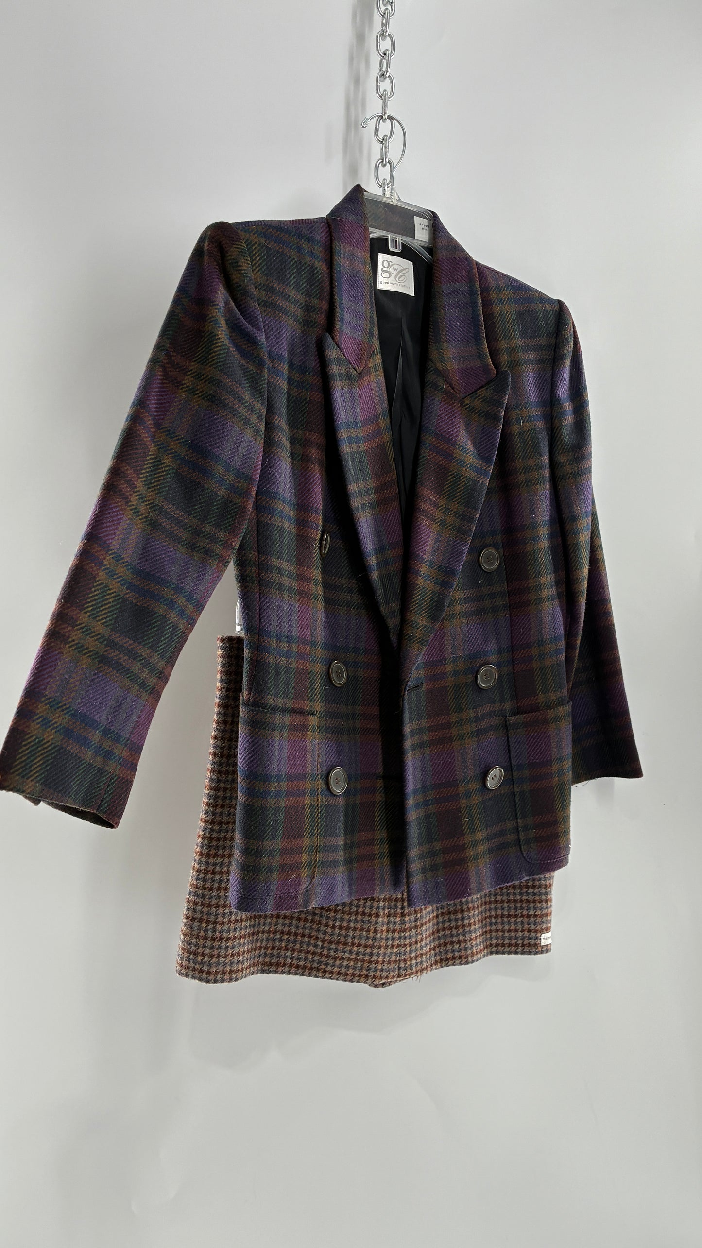 Vintage Suit Set with GOOD WORKS CLOTHING Wool Blend Indigo Plaid Blazer and Upcycled Wool Blend Mini Skirt (6 Petite)