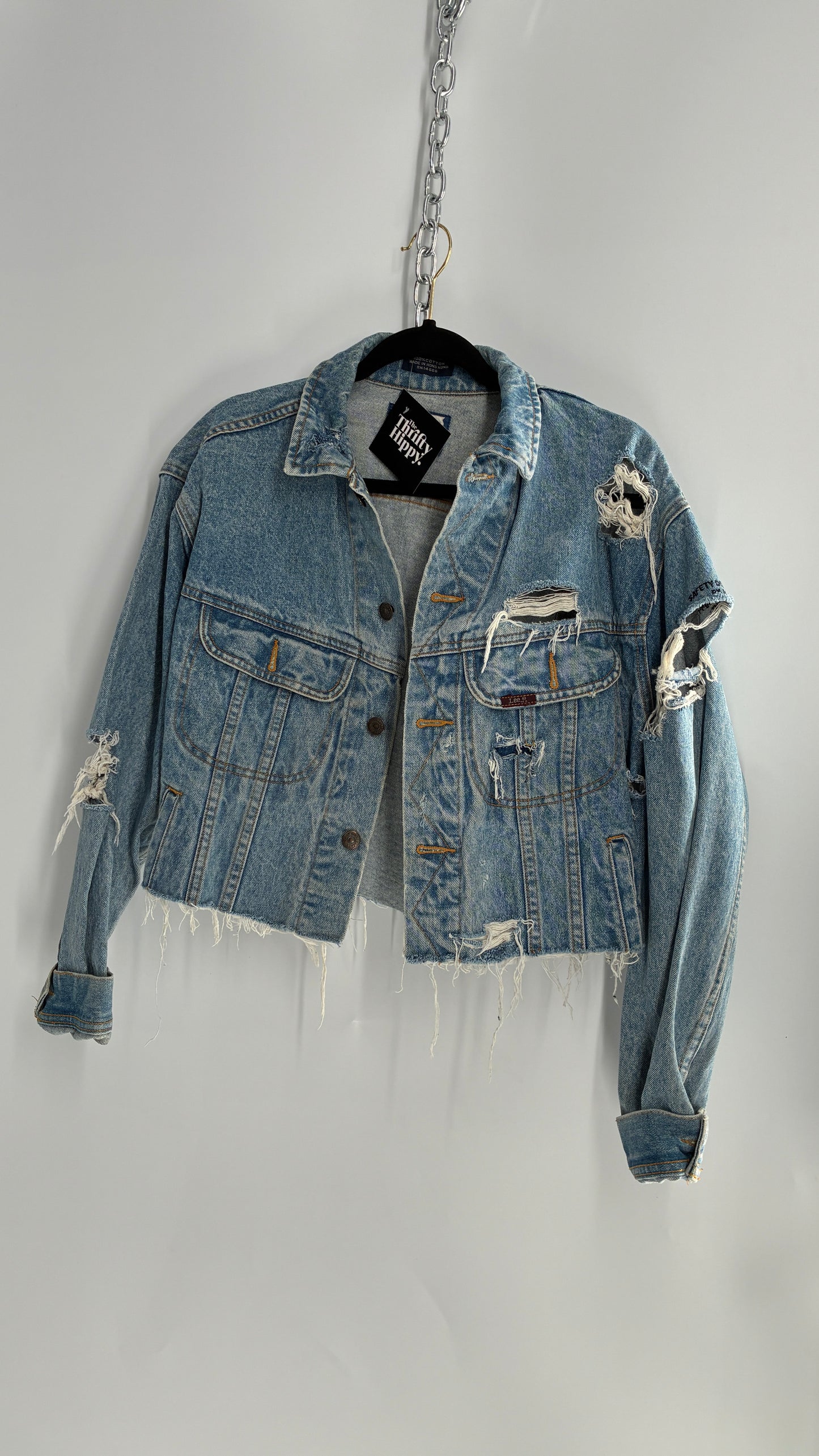 Vintage LEE Distressed Denim Cropped Jacket (Medium)