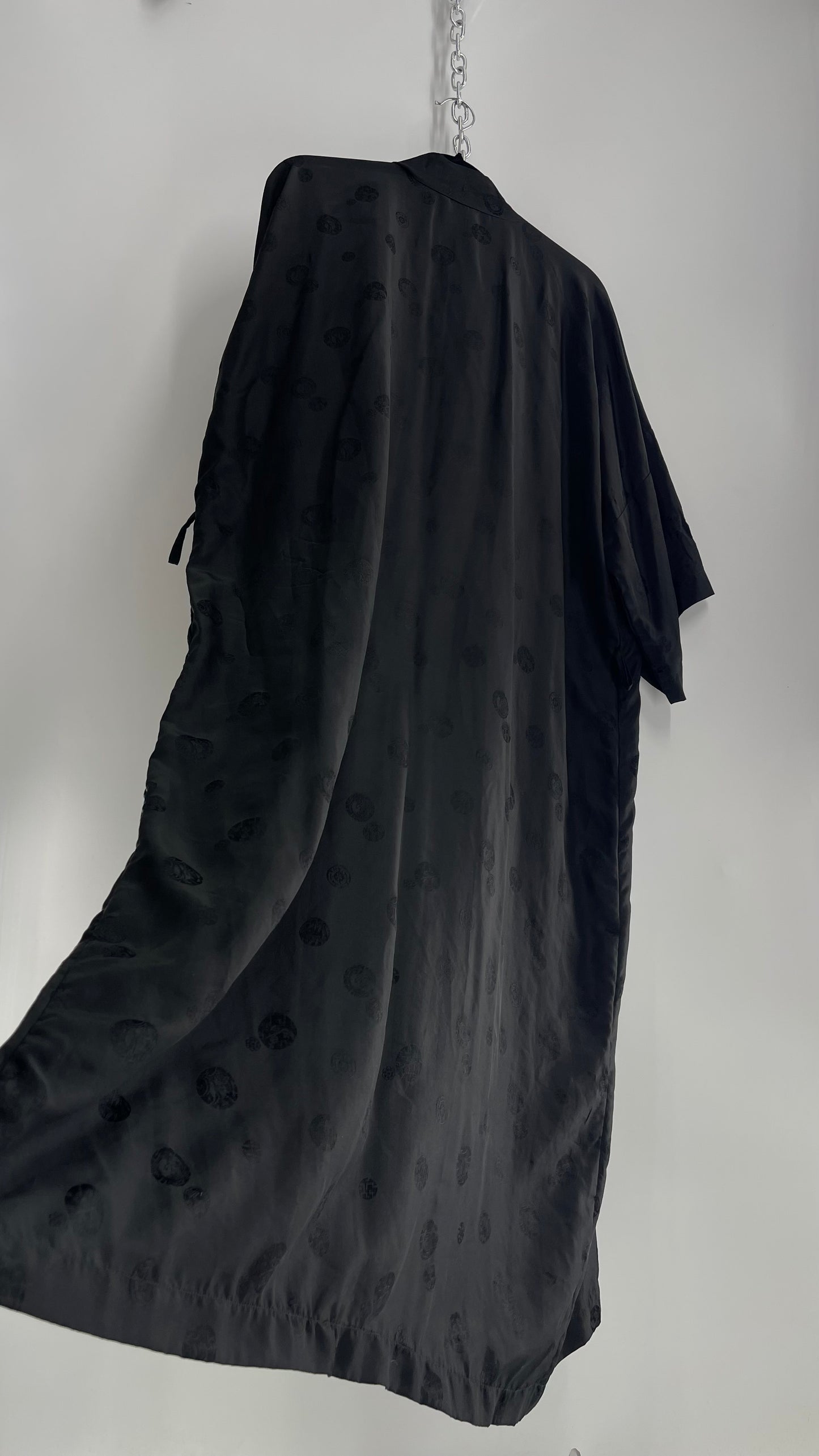 Vintage TREESHA 100% Pure Silk Black Long Embossed Robe (Large)