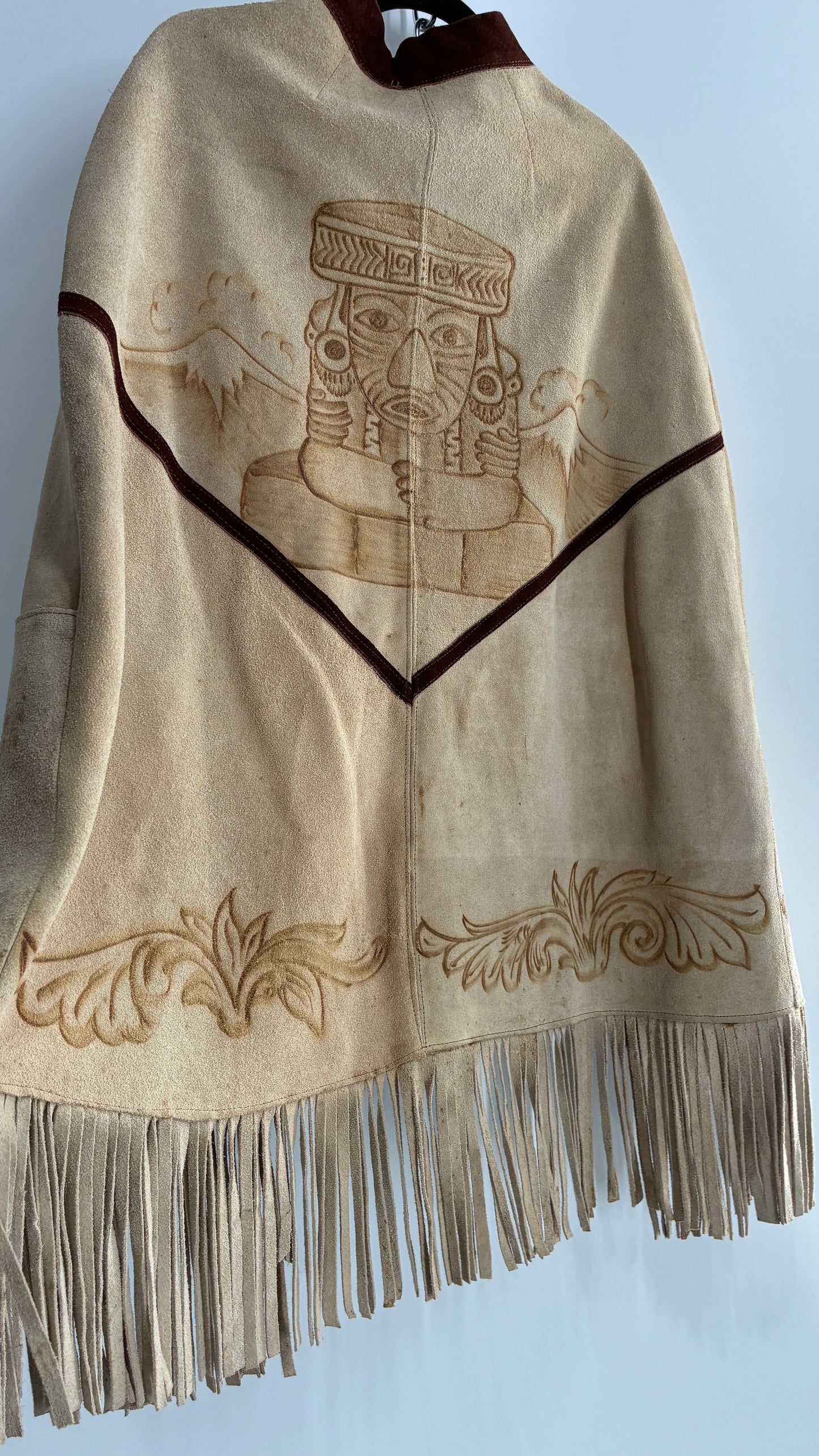 Vintage Animal Hide Engraved Poncho OverCoat (C)(One Size)
