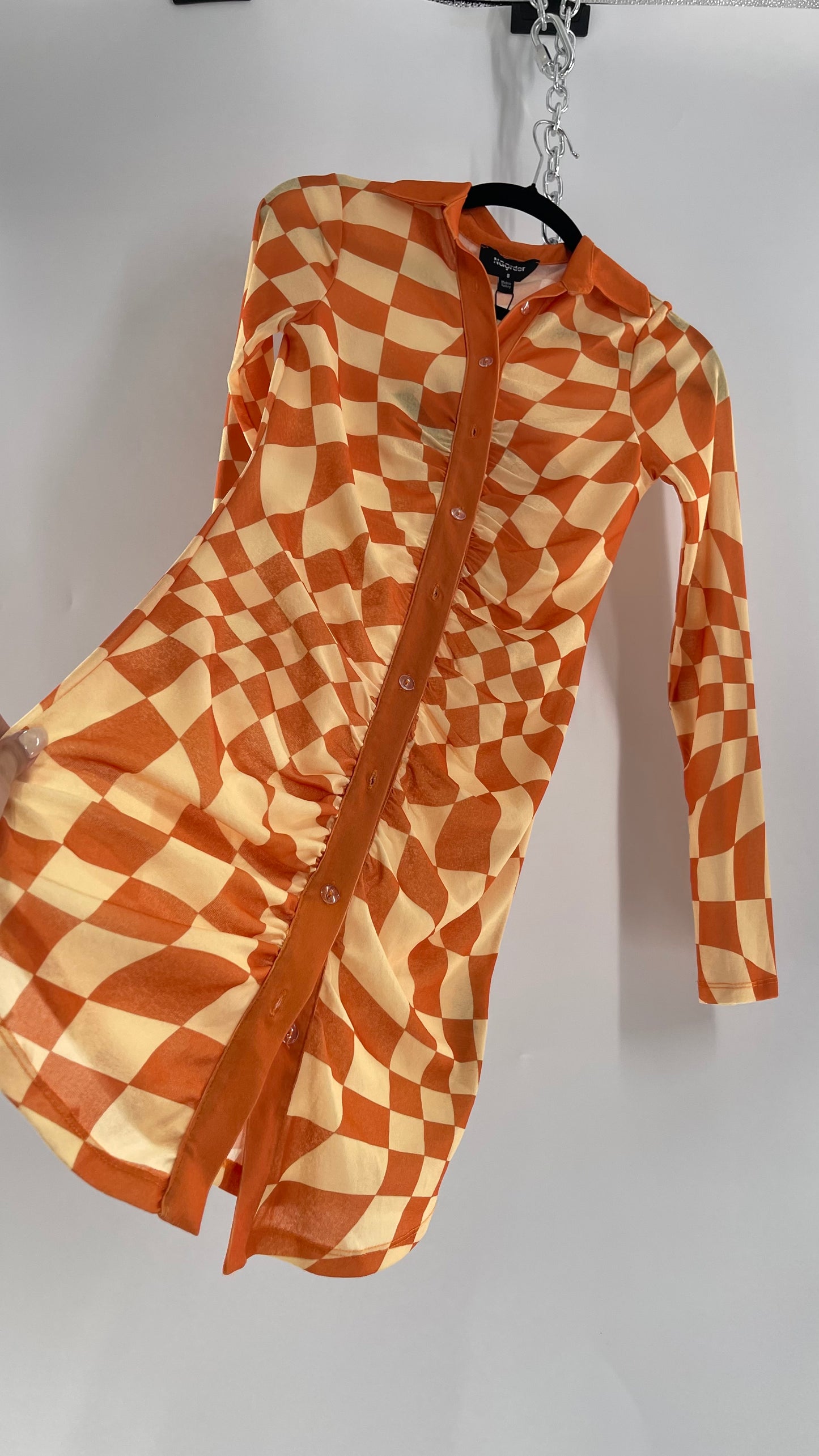 NGOrder Checkerprint Yellow/Orange Collared Buttonfront Dress (8)