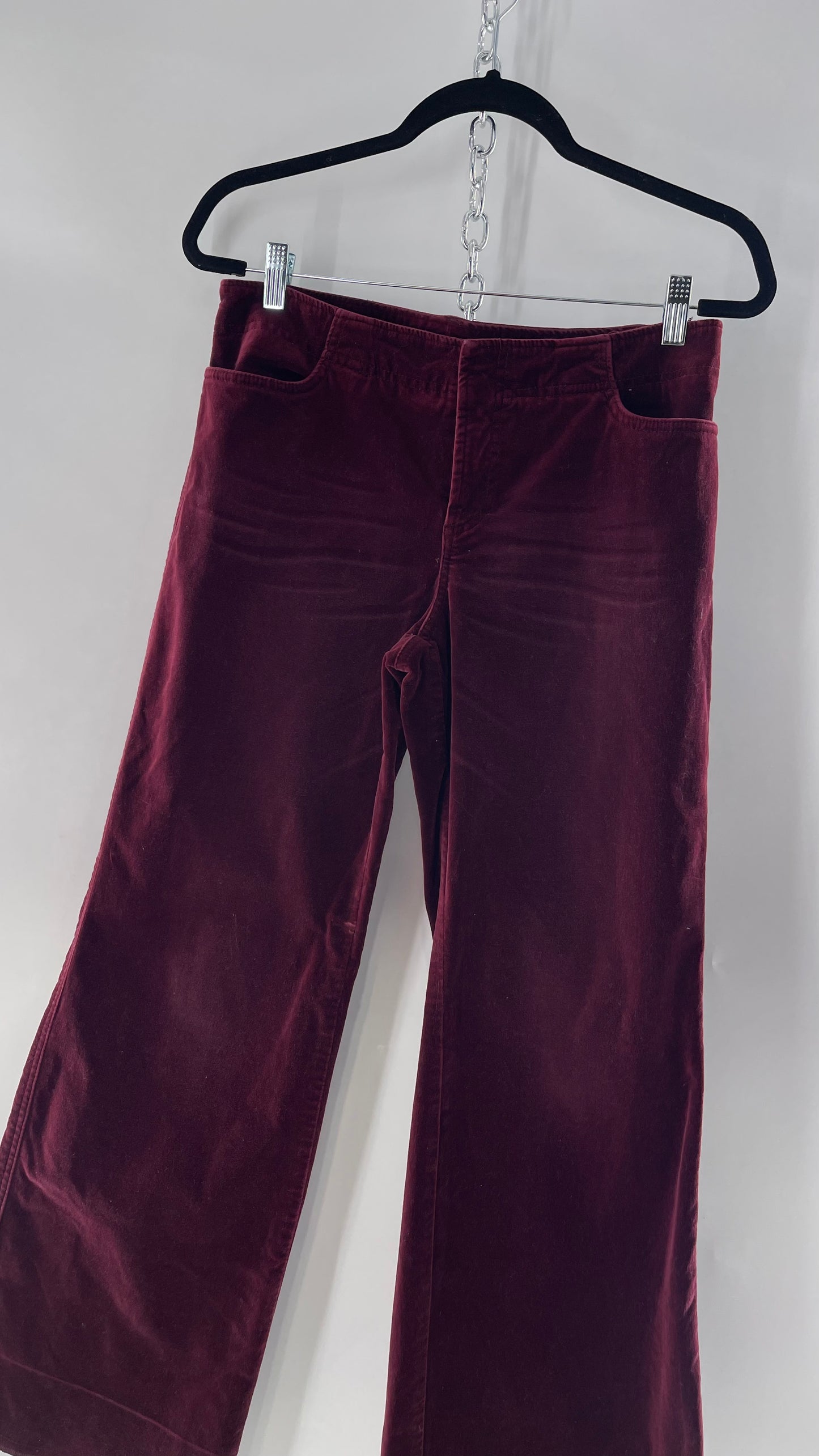 Vintage 90s Express Wine Toned Burgundy Velvet Low Rise Kickflares (7/8)