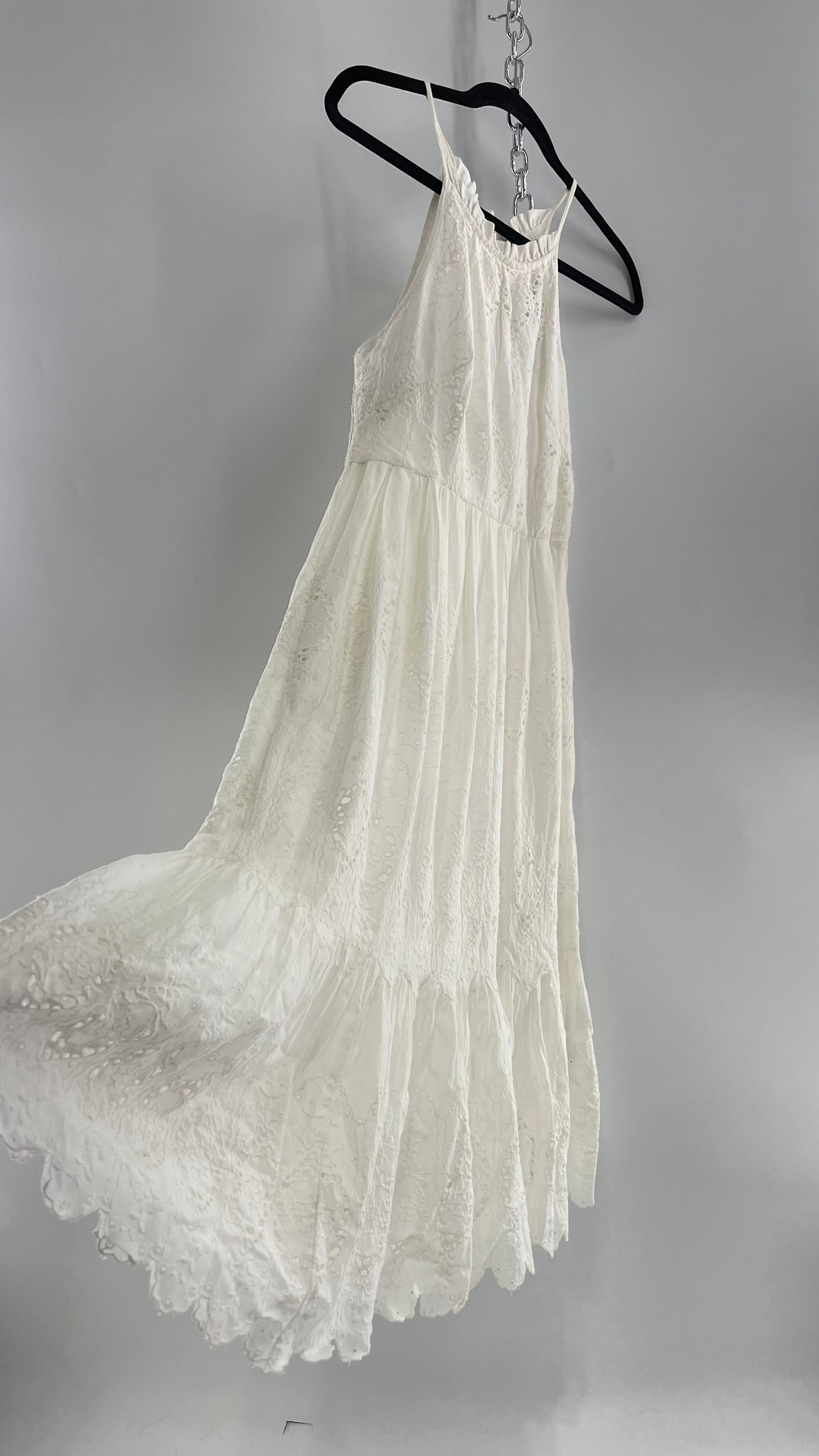 Maeve White Eyelet Tiered Lace Cotton Midi Dress (2)