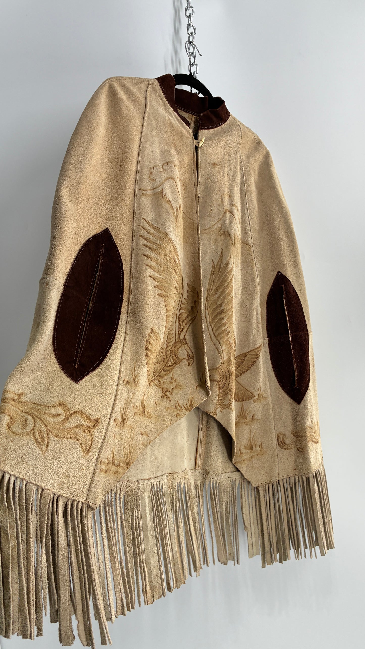 Vintage Animal Hide Engraved Poncho OverCoat (C)(One Size)