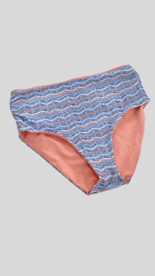 AERIE Pink/Powder Blue Reversible High Waisted Swim Bottoms (Medium)