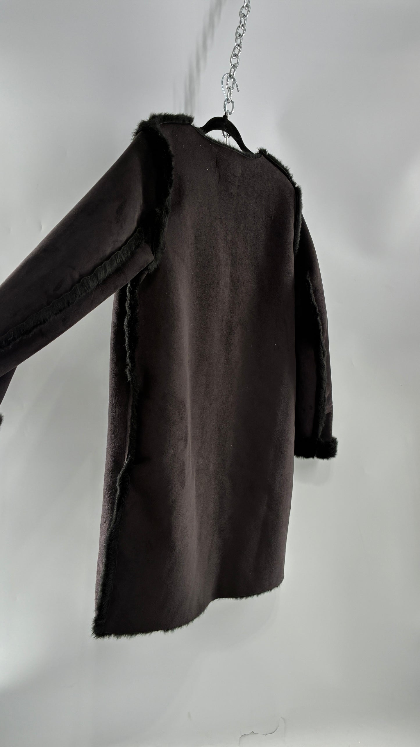 Vintage H&M Black Faux Suede Coat with Faux Fur Piping (12)