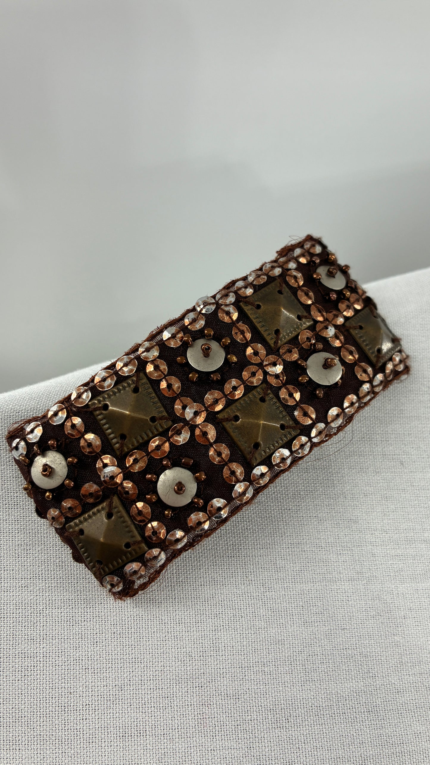 Vintage Studded and Sequined Brown Hair Beret