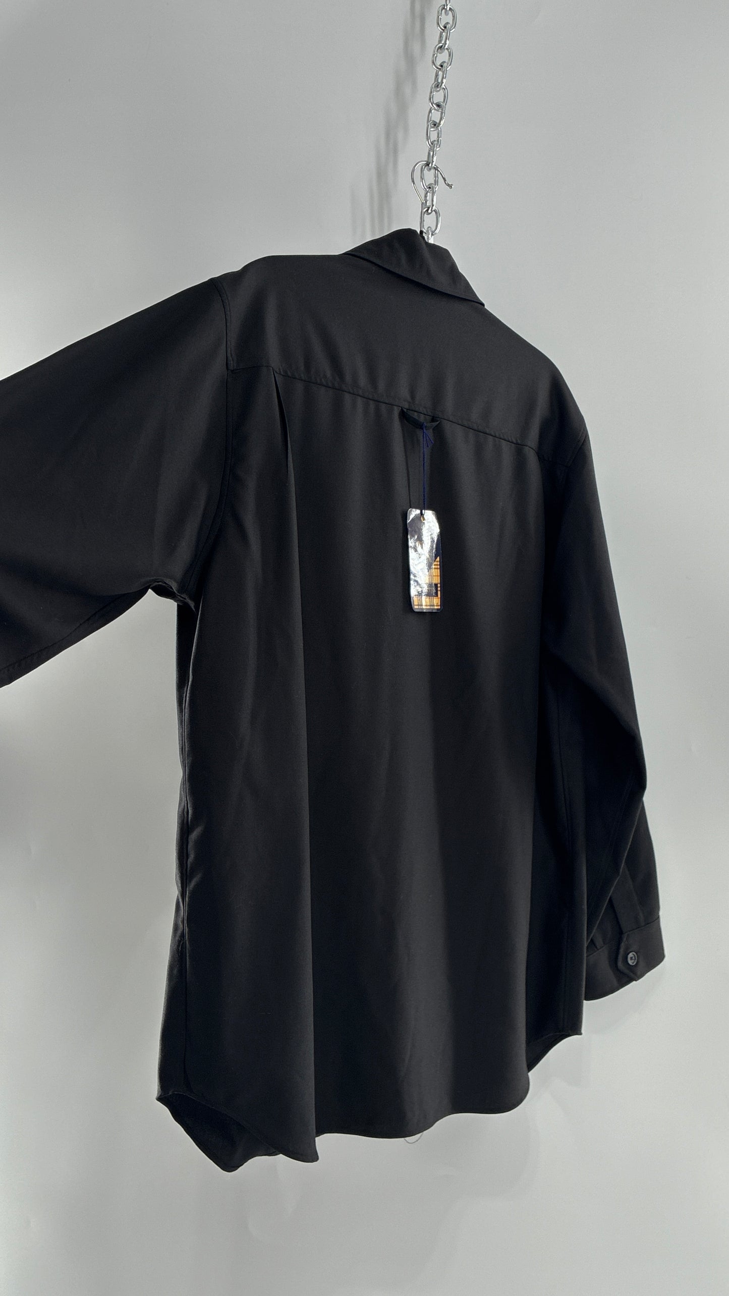 Vintage BURBERRY Black 100% Worsted Cashmere Button Up with Tags Attached (Small)