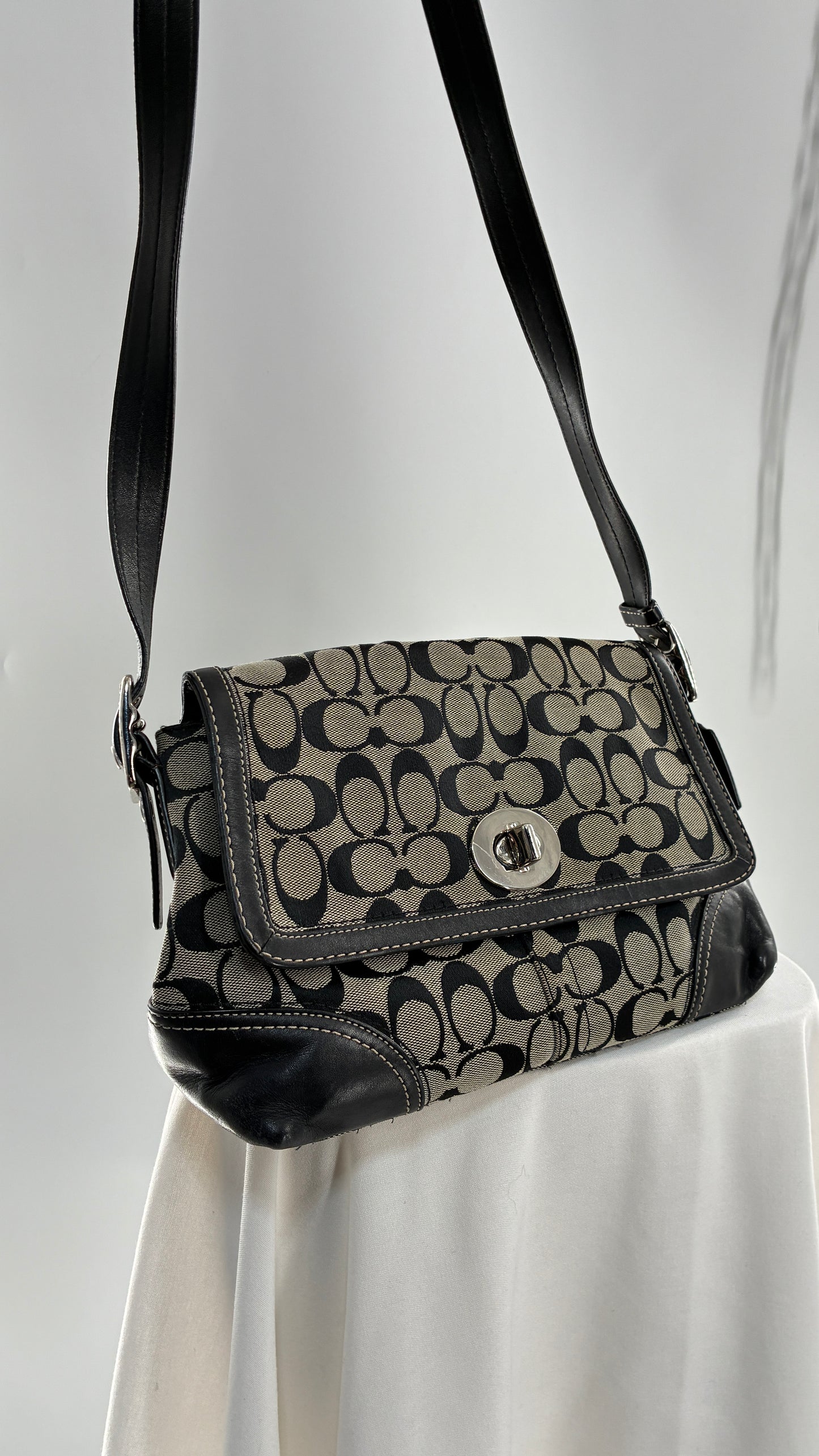Vintage COACH Hampton Gray and Black Monogram Shoulder Bag
