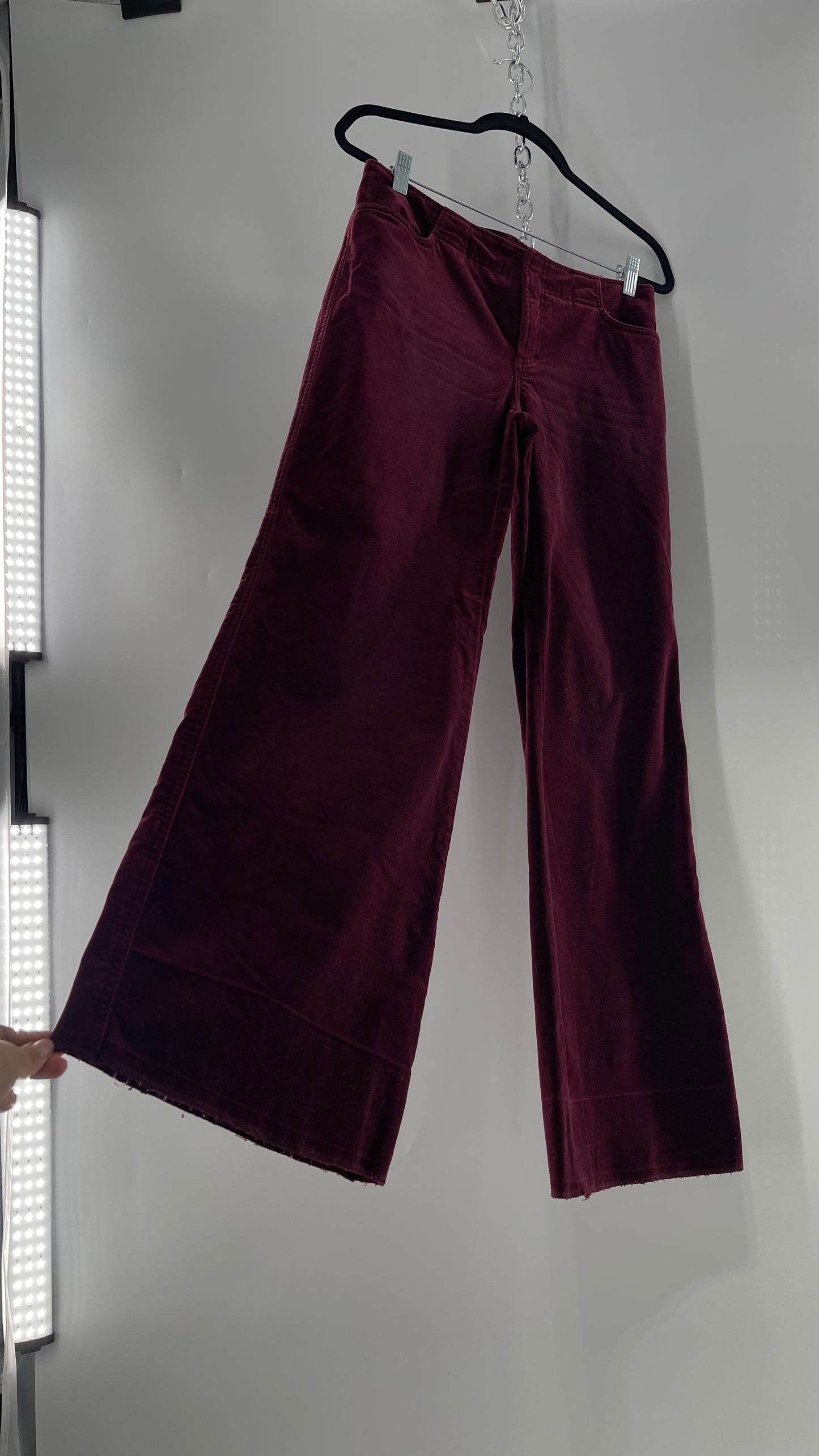Vintage 90s Express Wine Toned Burgundy Velvet Low Rise Kickflares (7/8)