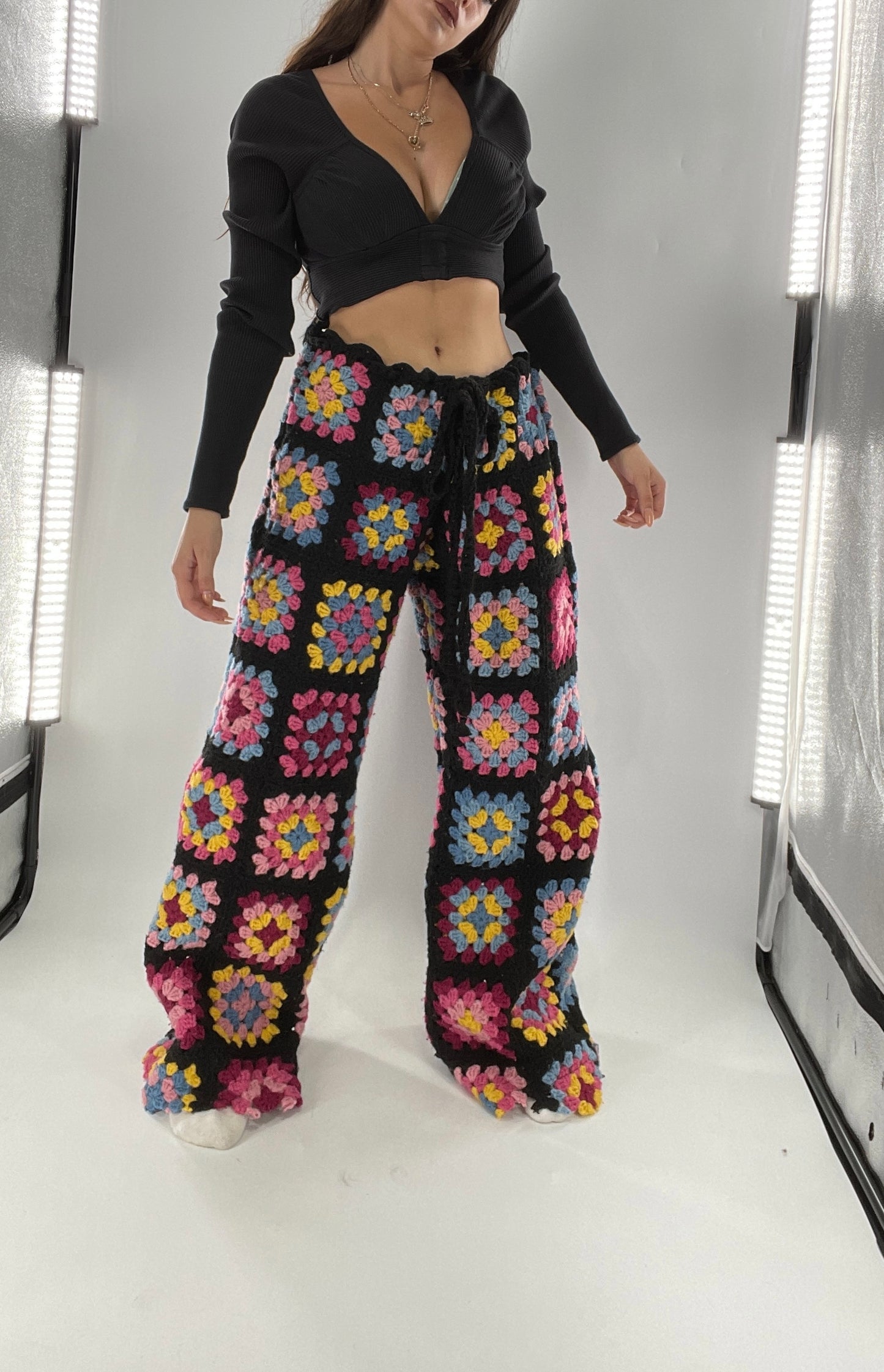 CUSTOM Handmade Granny Square High Contrast Lounge Pants (XS/S/M/L)