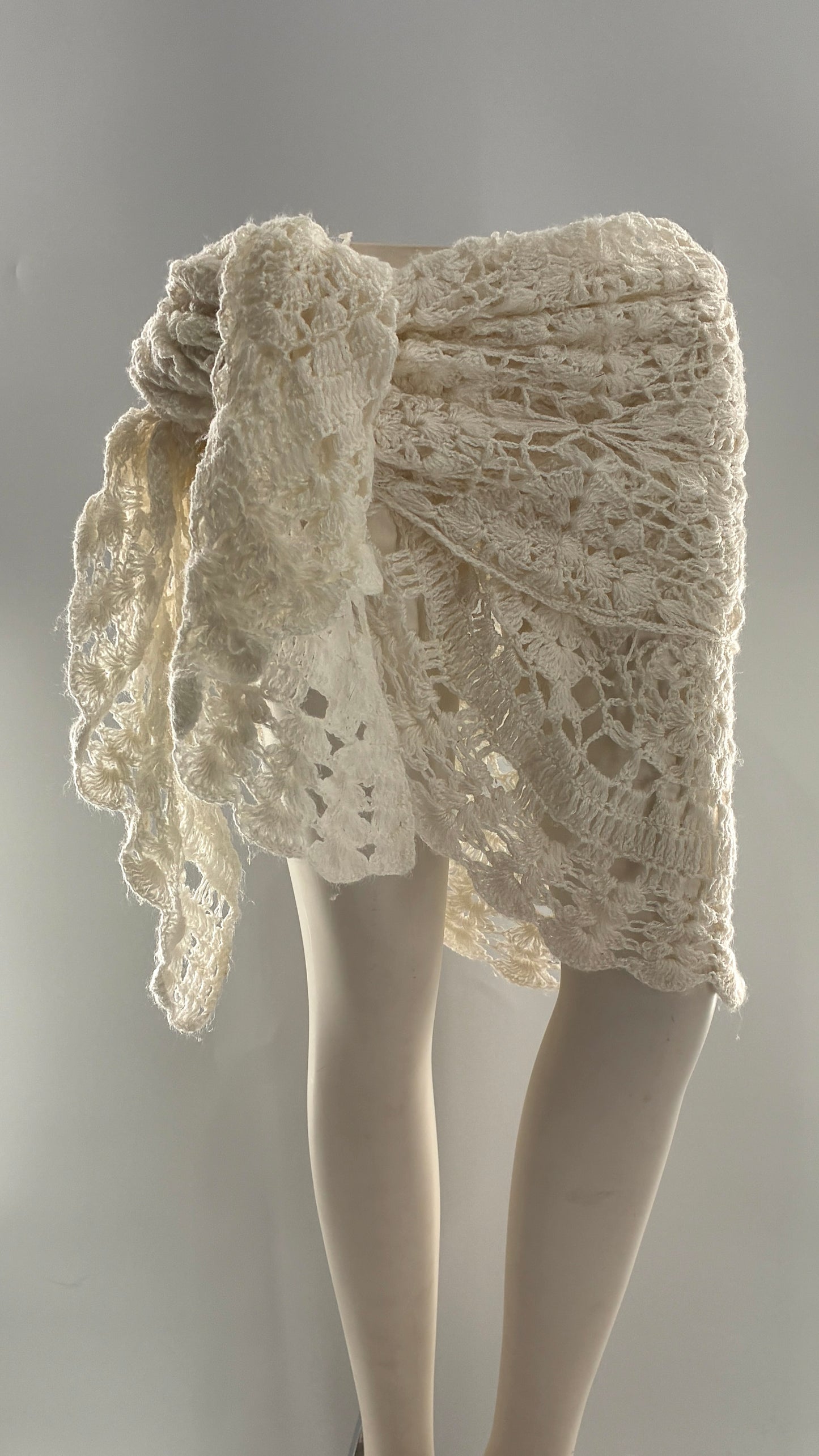 Vintage Crochet Style White Scarf