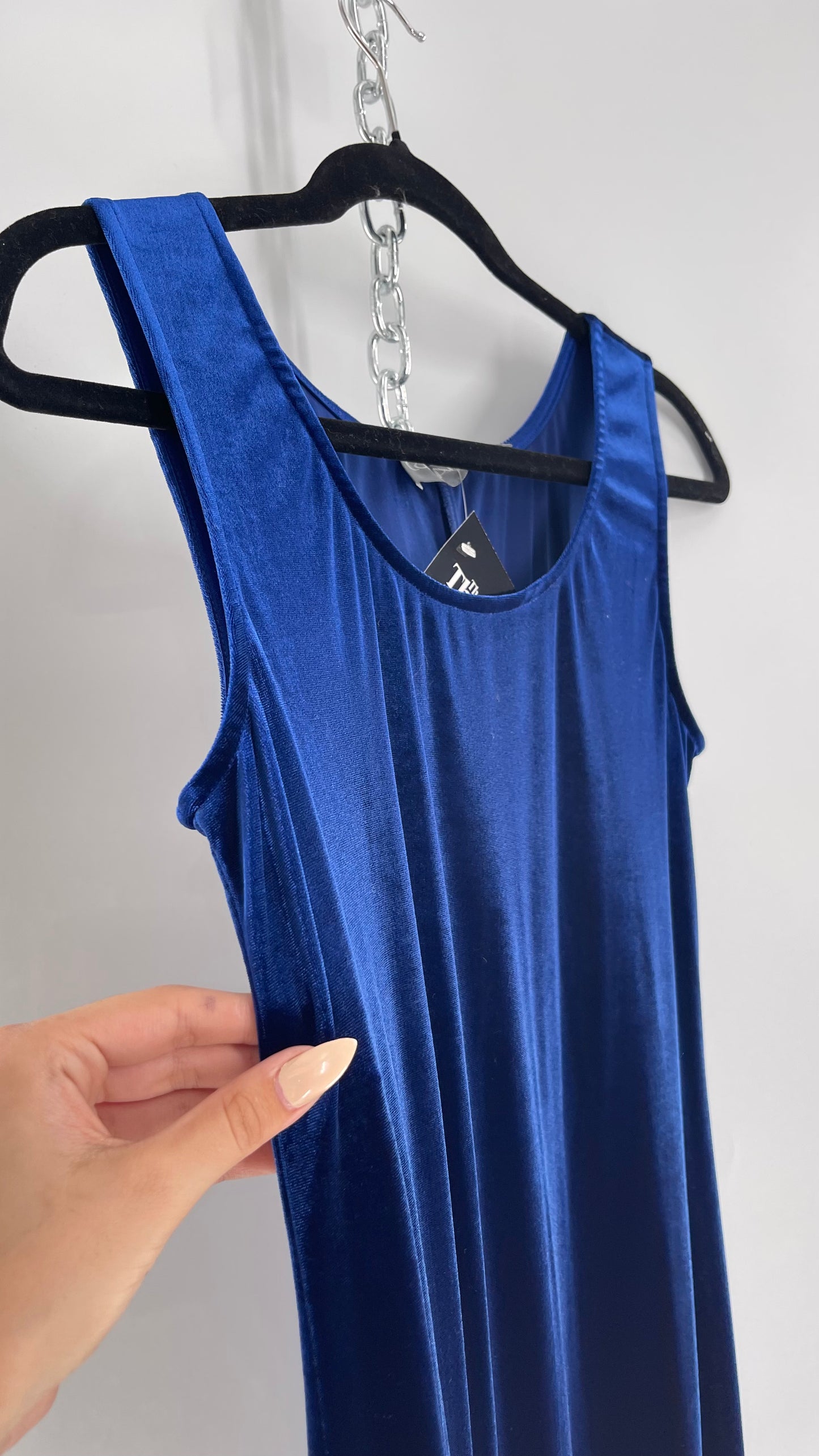 Vintage Carol Anderson Royal Blue Velvet Square Neckline Floor Length Dress (Medium)