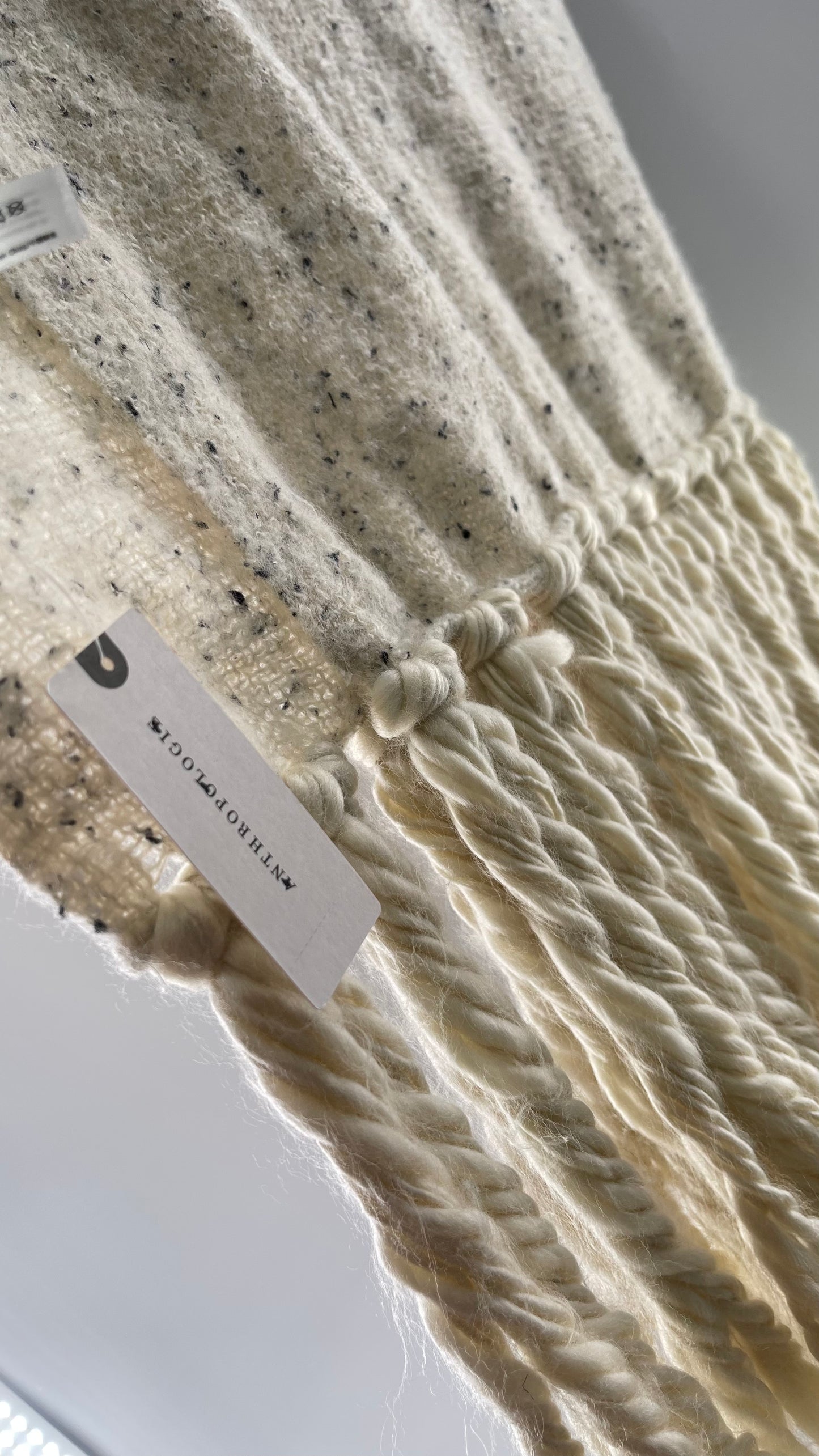 Anthropologie White/Off White Heavy Knit Cold Weather Scarf with Braided Fringe with Tags Attached (One Size)