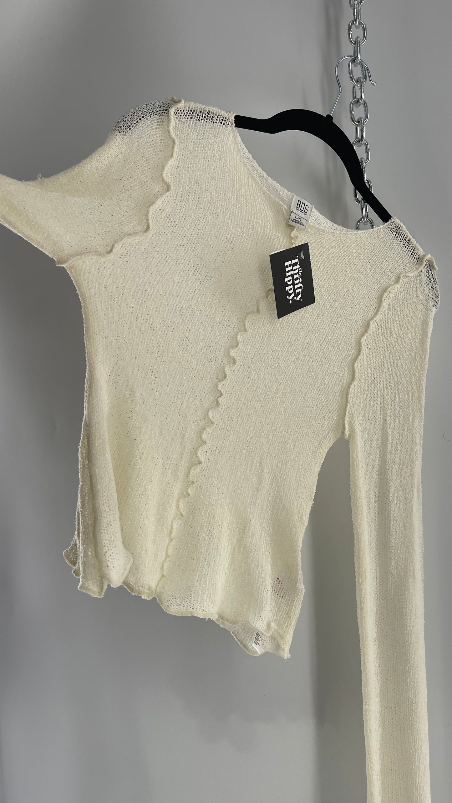 BDG Off White Open Knit Bell Sleeve with Exposed Seams (Large)