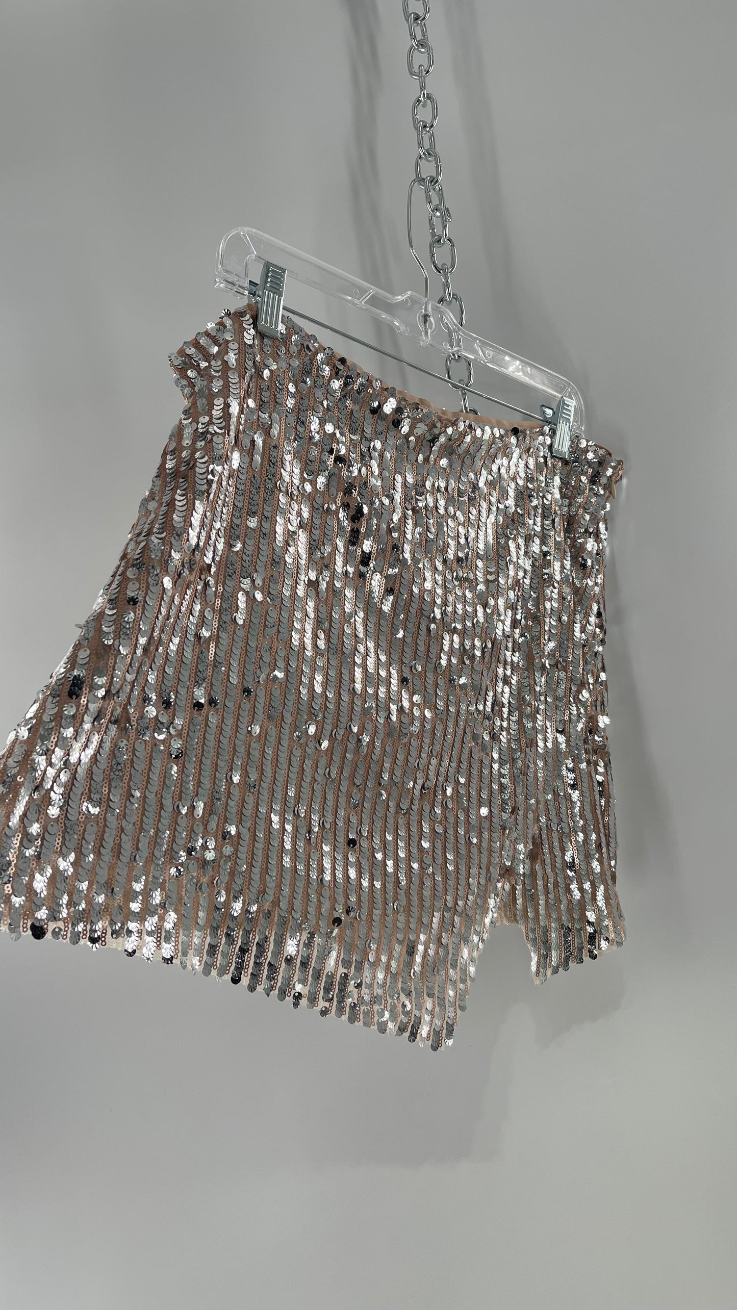Free People Silver and Nude Sequin Shimmer Mini Skirt (14)