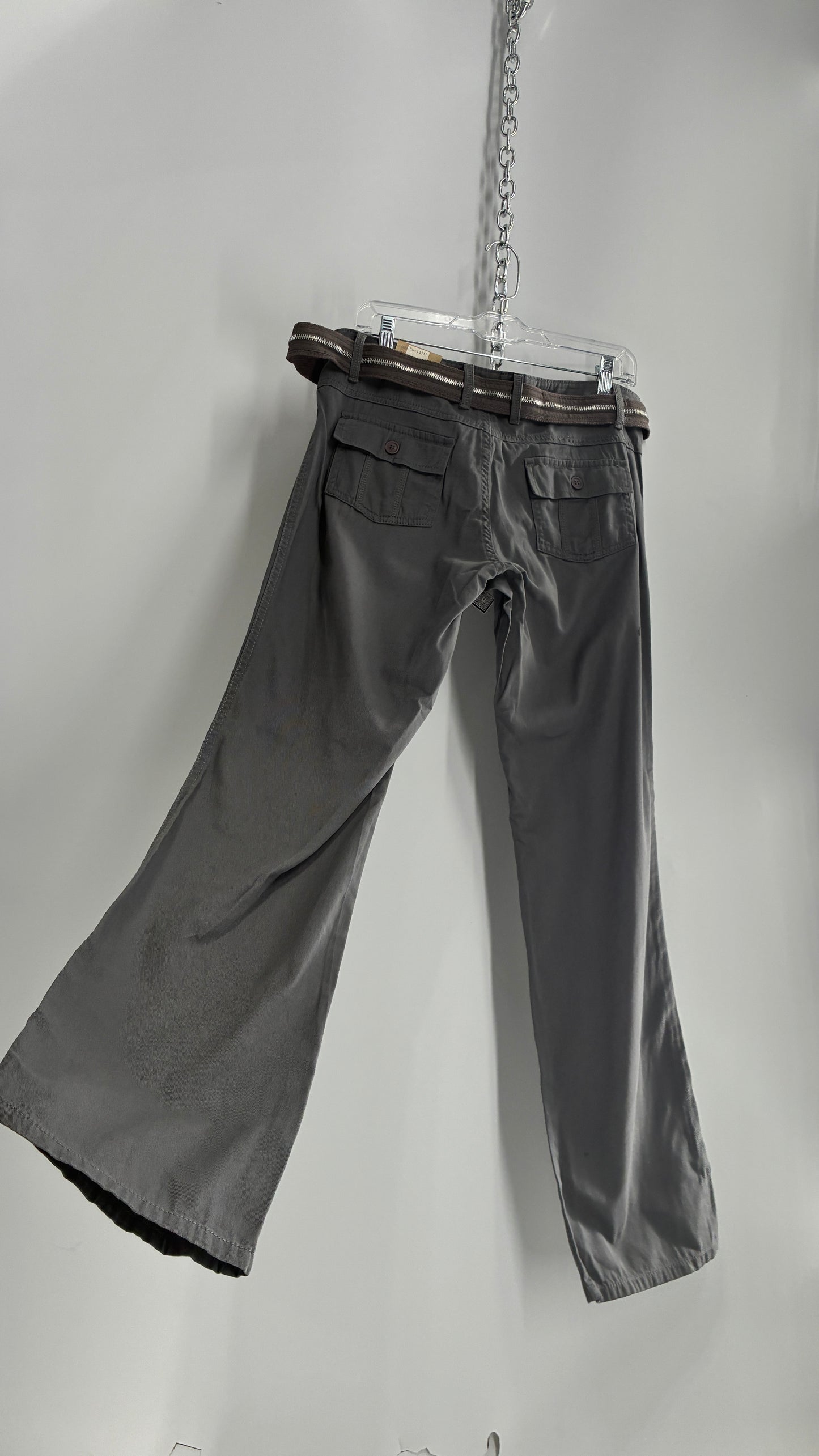 Deadstock Vintage Grey MOKACHINO Grey Pocketed Low Rise Zipper Belt Kickflares (8)