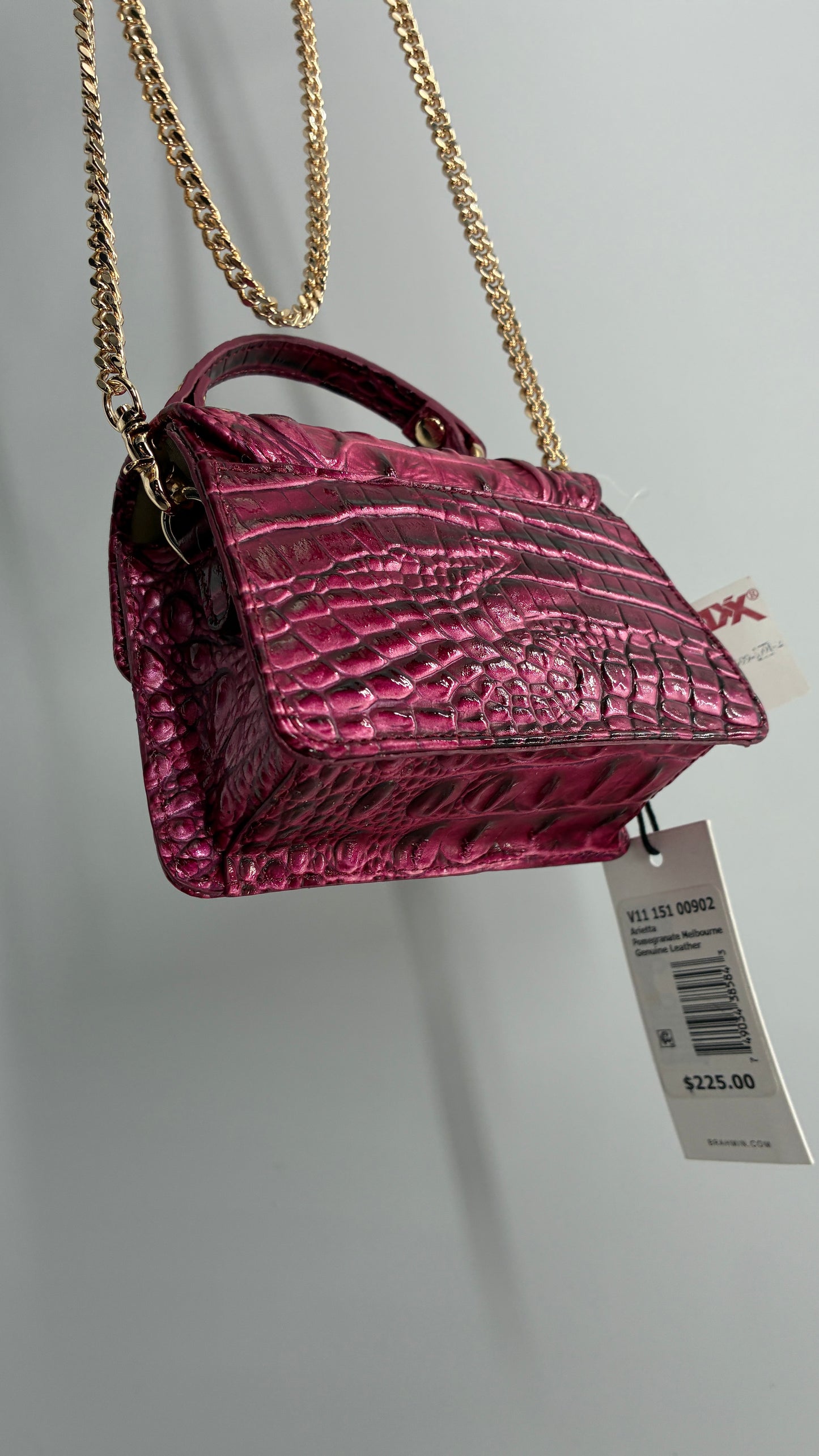 BRAHMIN Arietta Pomegranate Melbourne Mini Purse with Tags Attached, Gold Crossbody Chain and Authentication