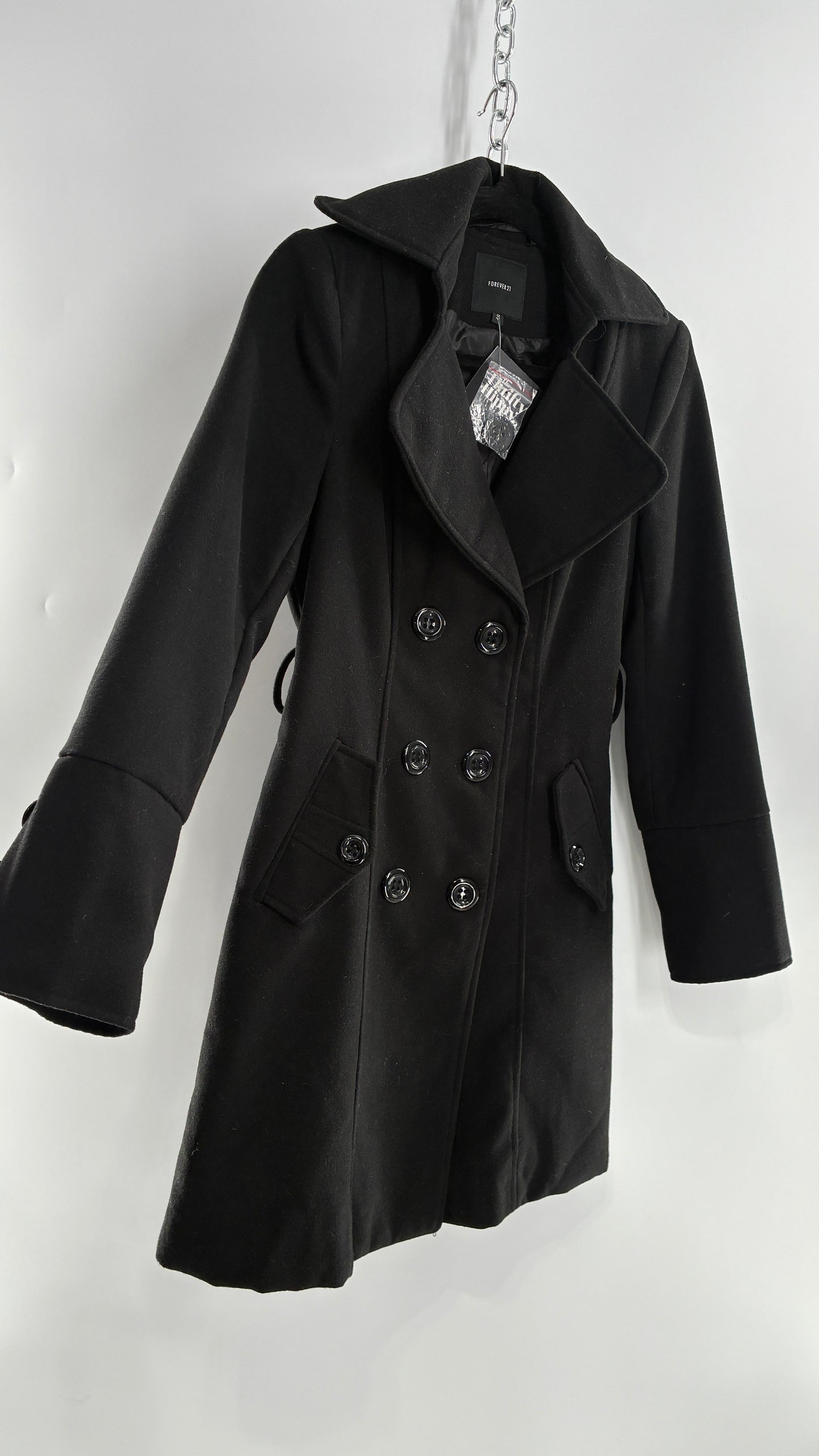 Vintage Black Double Breasted Button Coat with Button Bag (Small)