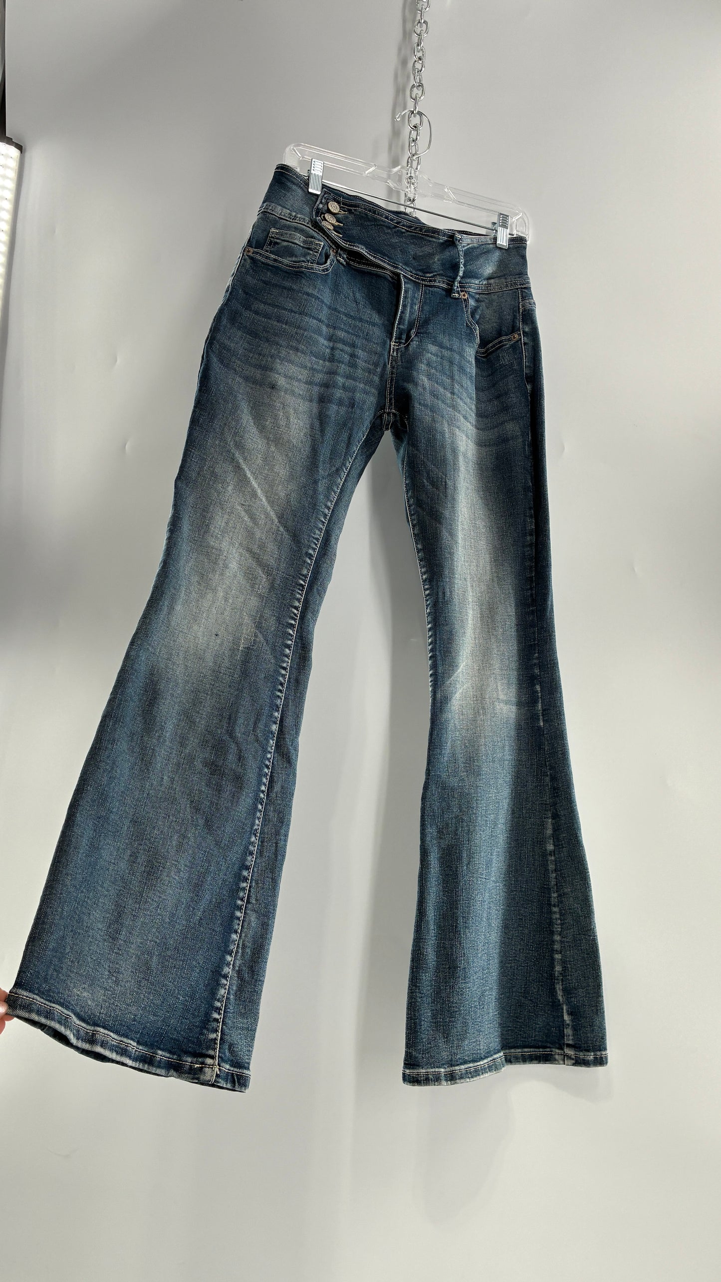 Vintage Low Rise Kickflare Jeans with Thick Side Buckled Waist Band (Medium)