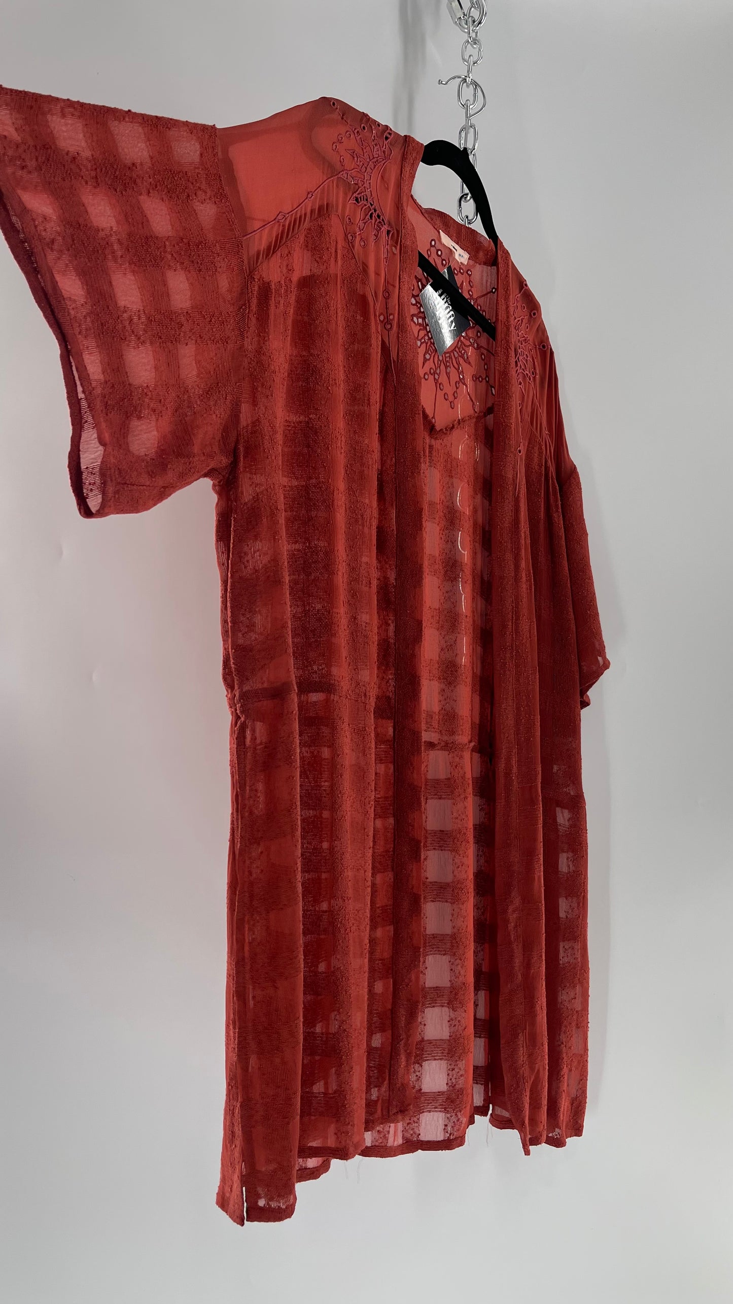 NFO Anthropologie Burnt Orange Cape With Embroidered Solstice Sun and Crescent Moon Designs (One Size)