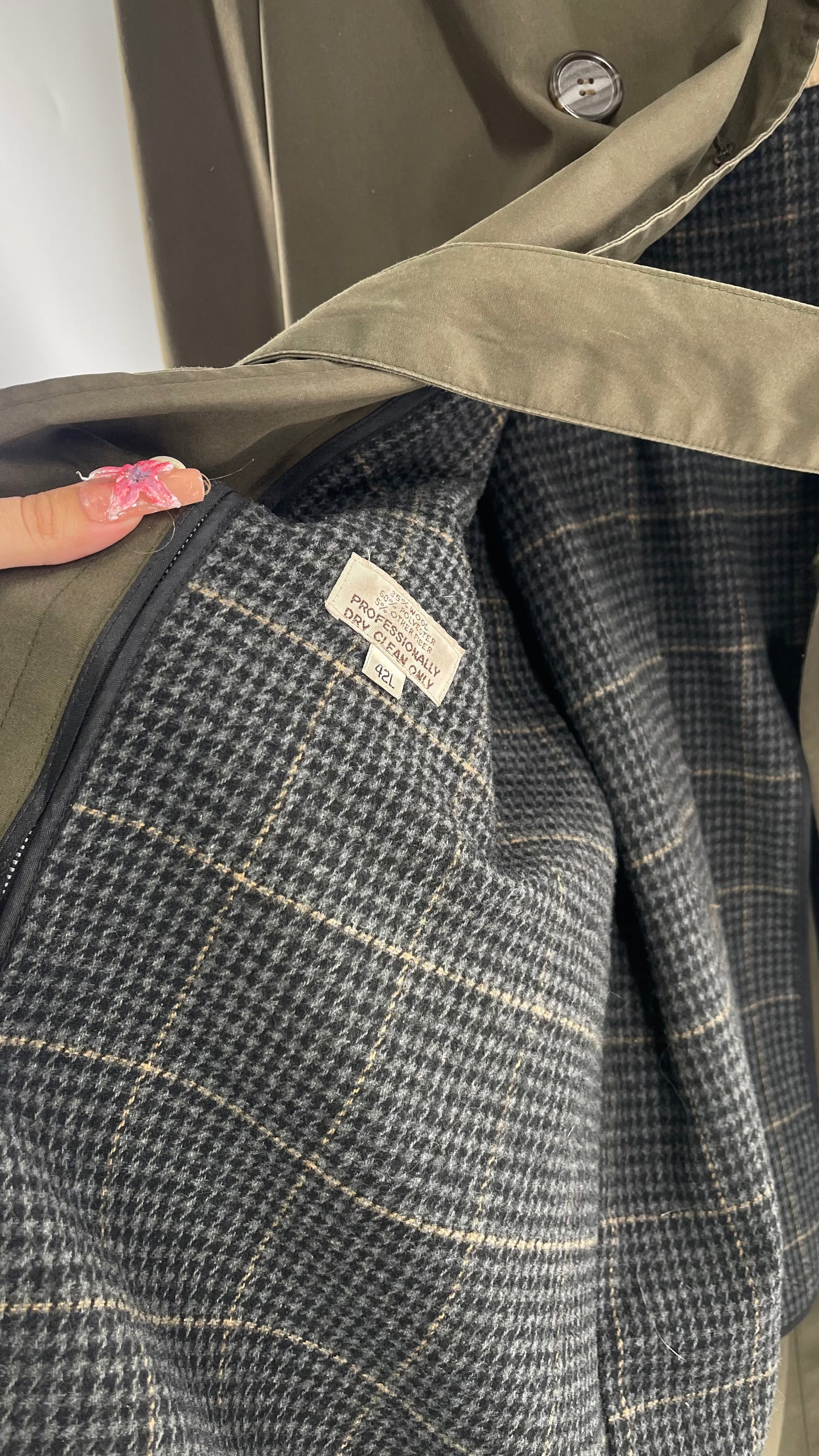 Vintage Christian Dior Olive Green Trench Coat (42L)