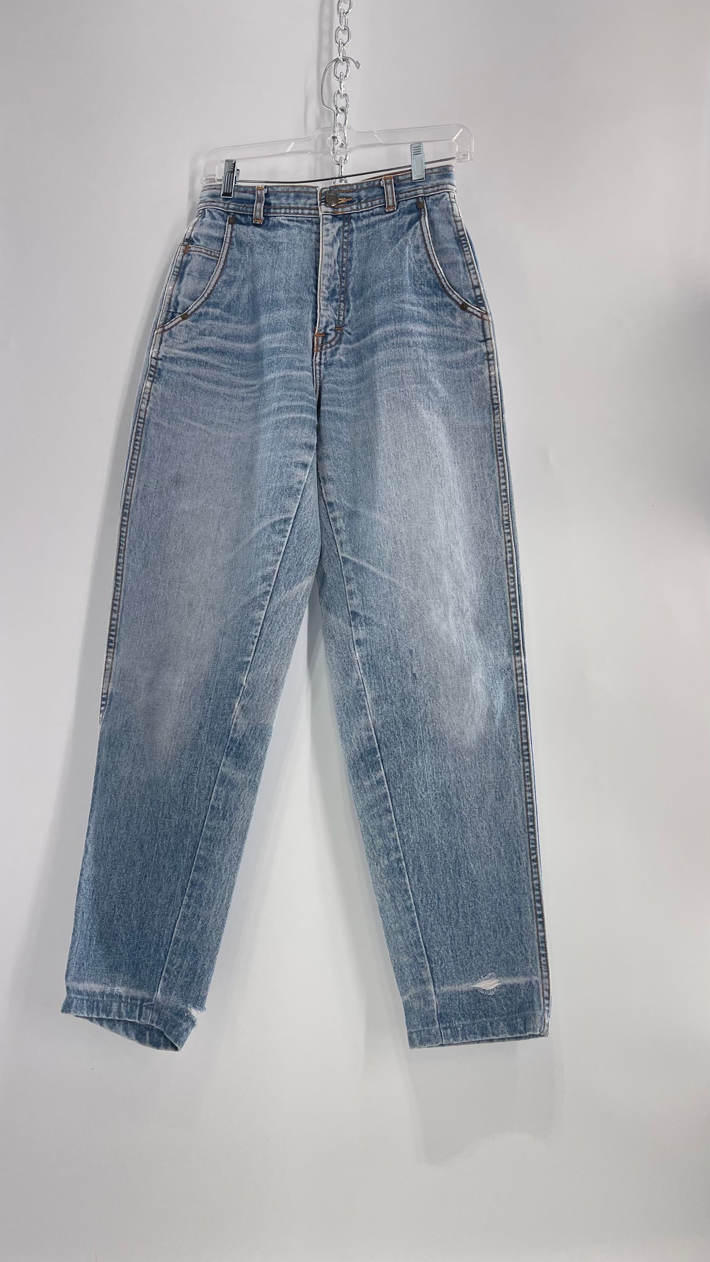 Vintage Sergio Valente Light Blue Ultra High Waisted Mom Jeans with Distressing (28)