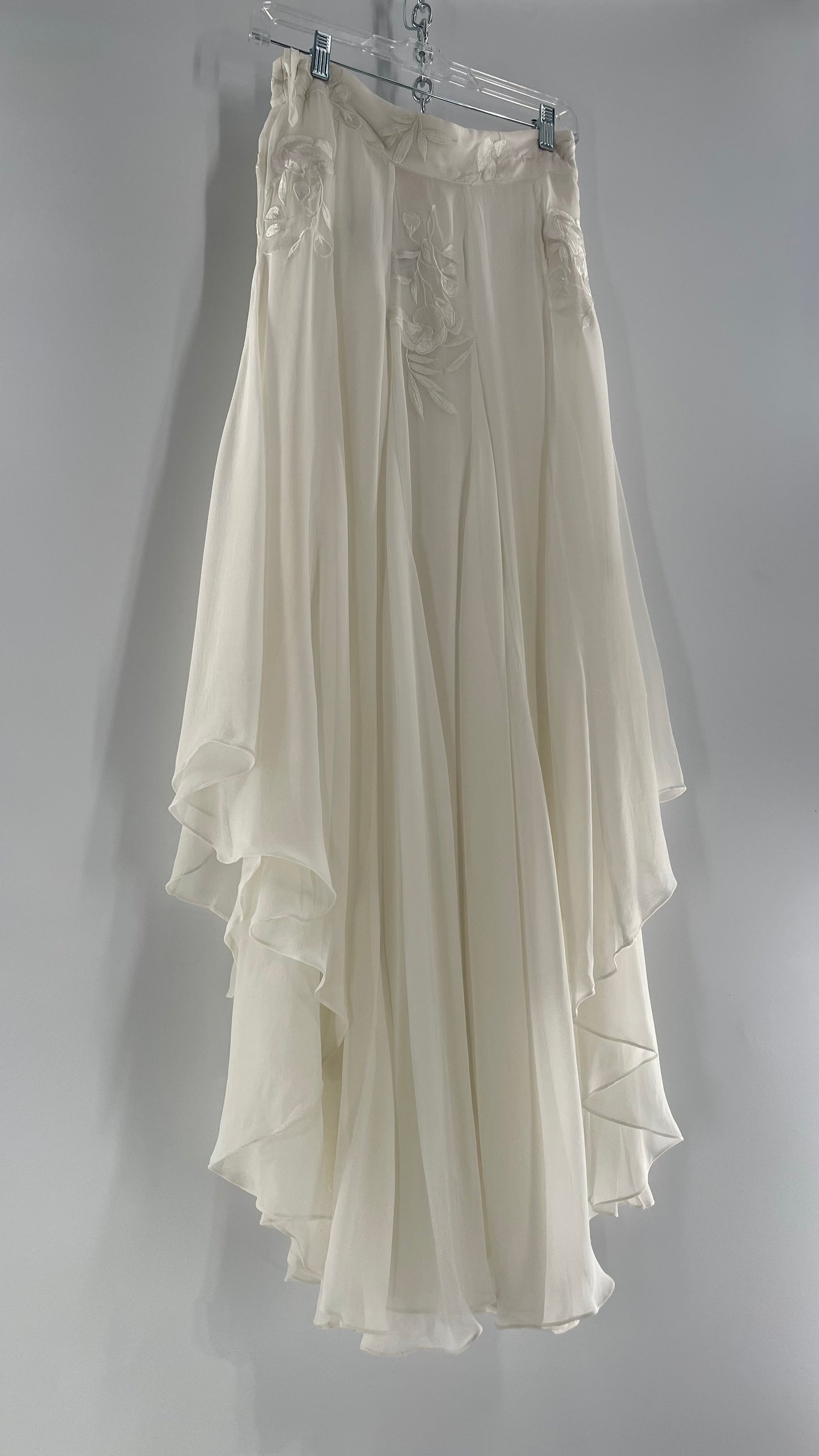 ROCOCO SAND White Hankerchief Hem Skirt with Embroidered Waistline (Medium)