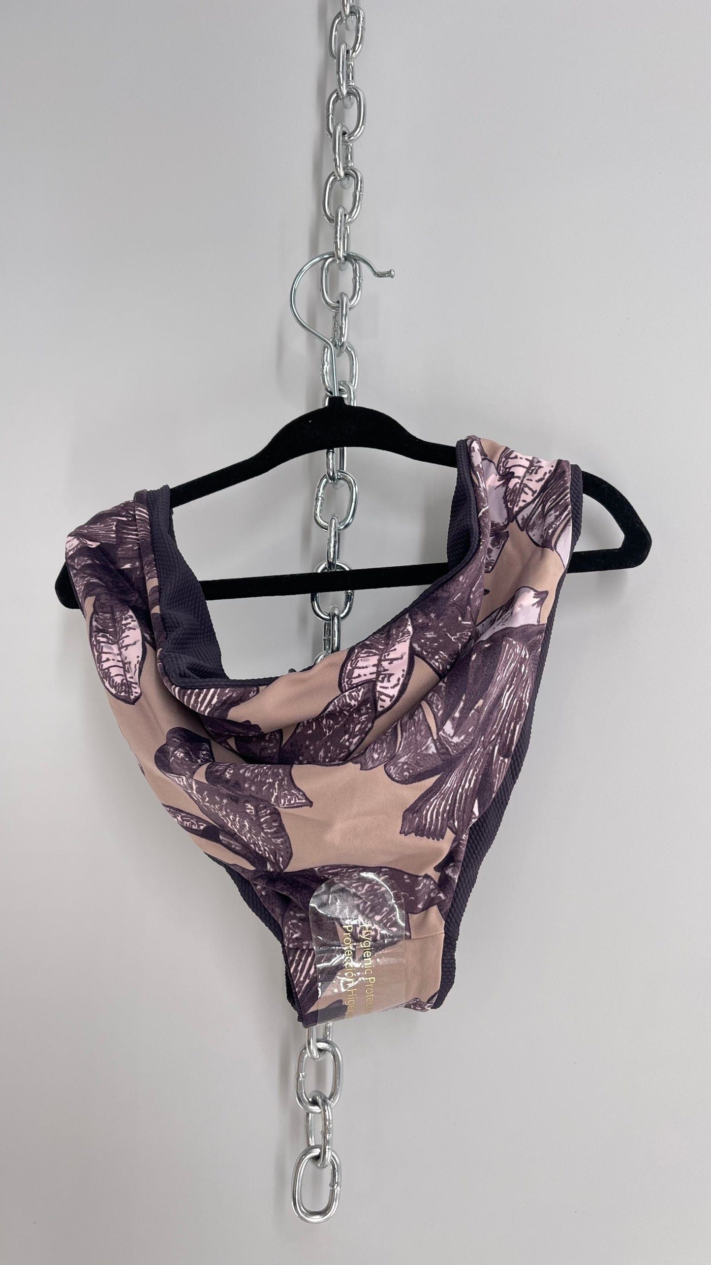 Maaji Deep Purple and Leaf Patterned Reversible Swim Bottoms NWOT (XL)