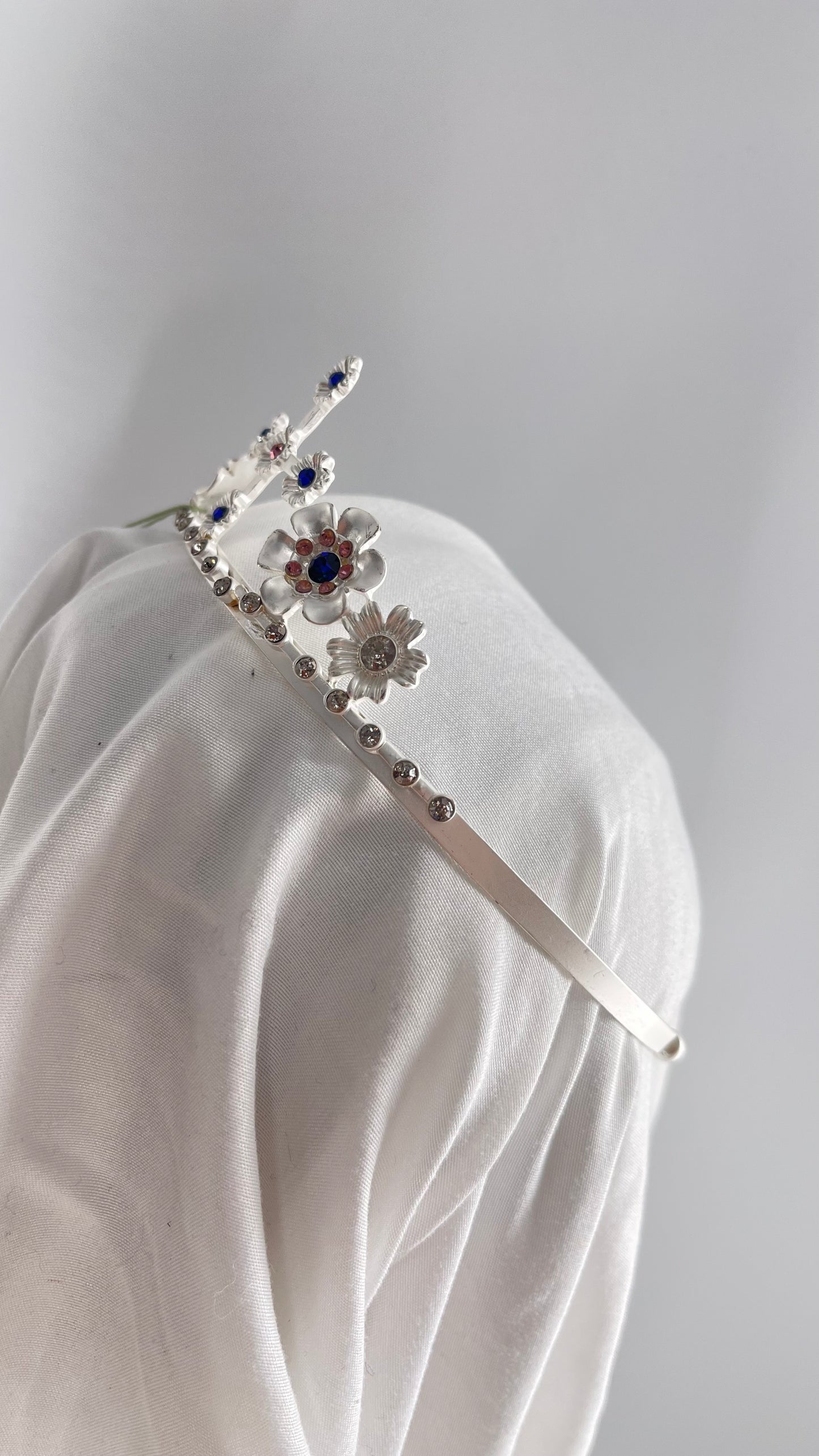 Free People Chrome Metal Silver Renaissance Tiara with Gemstones