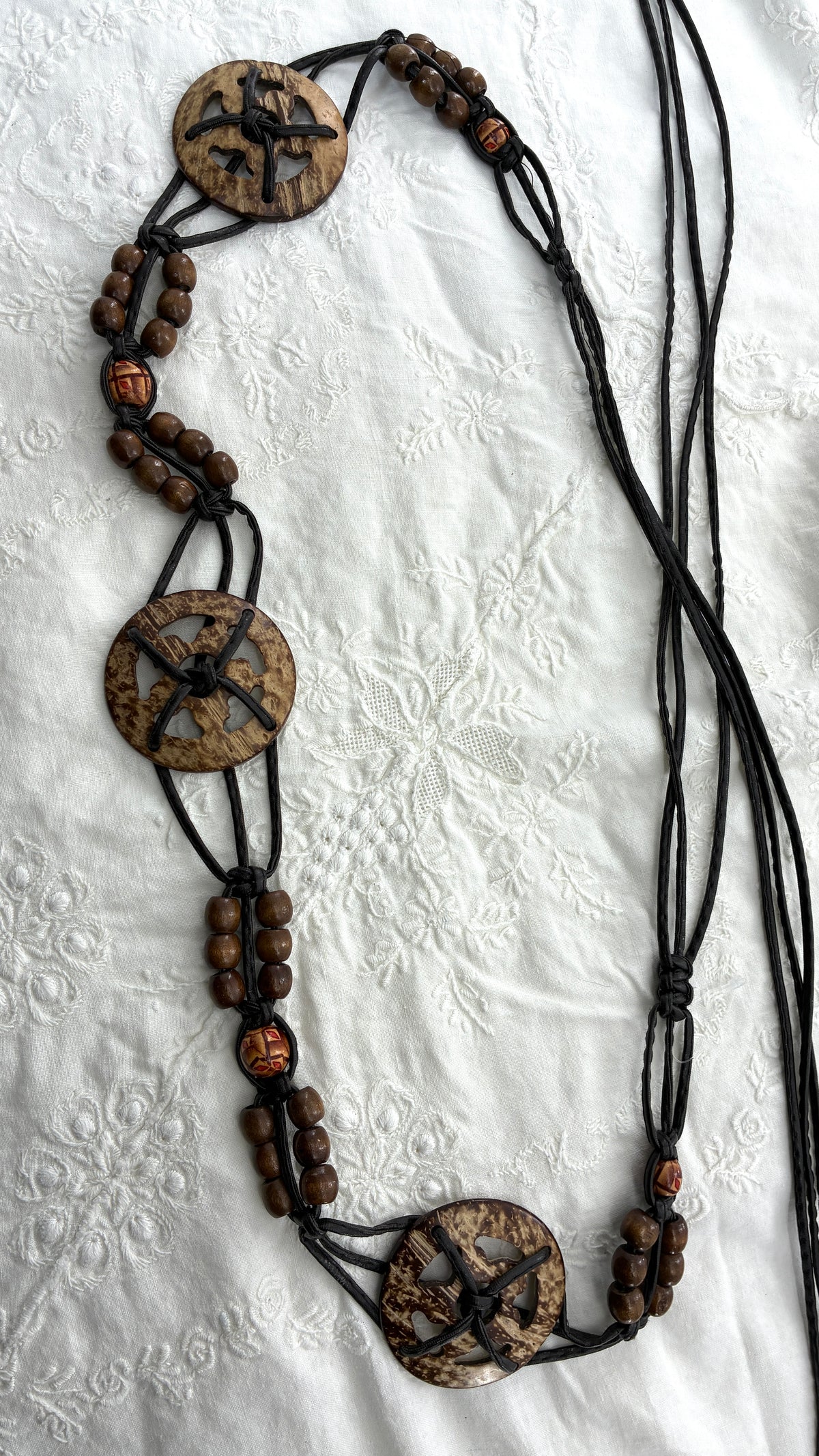 Vintage Tropical Braided & Beaded Coconut Belt