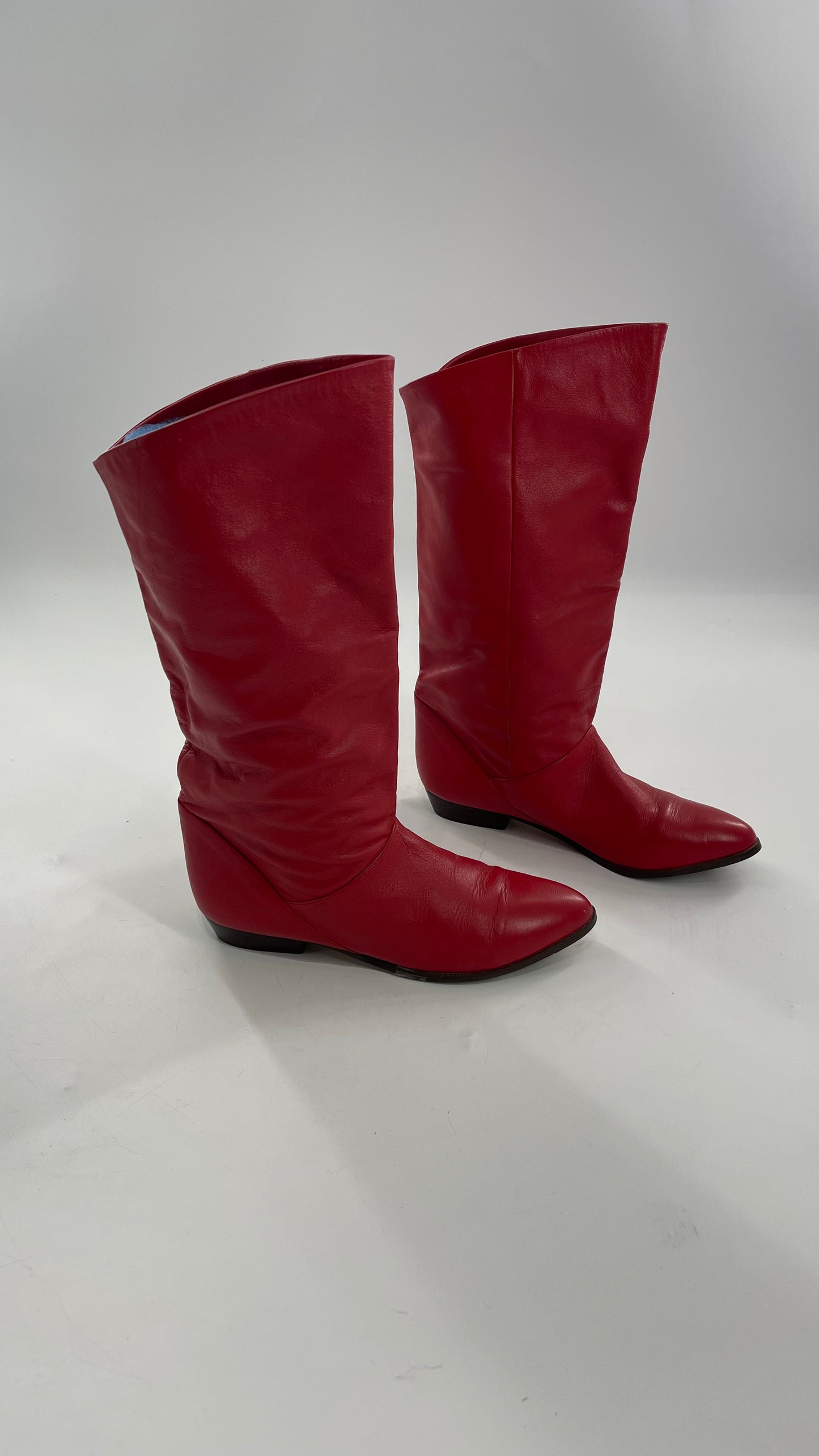 Vintage 1980s Red Argentinian Leather Pointed Toe Baggy Boots (8)